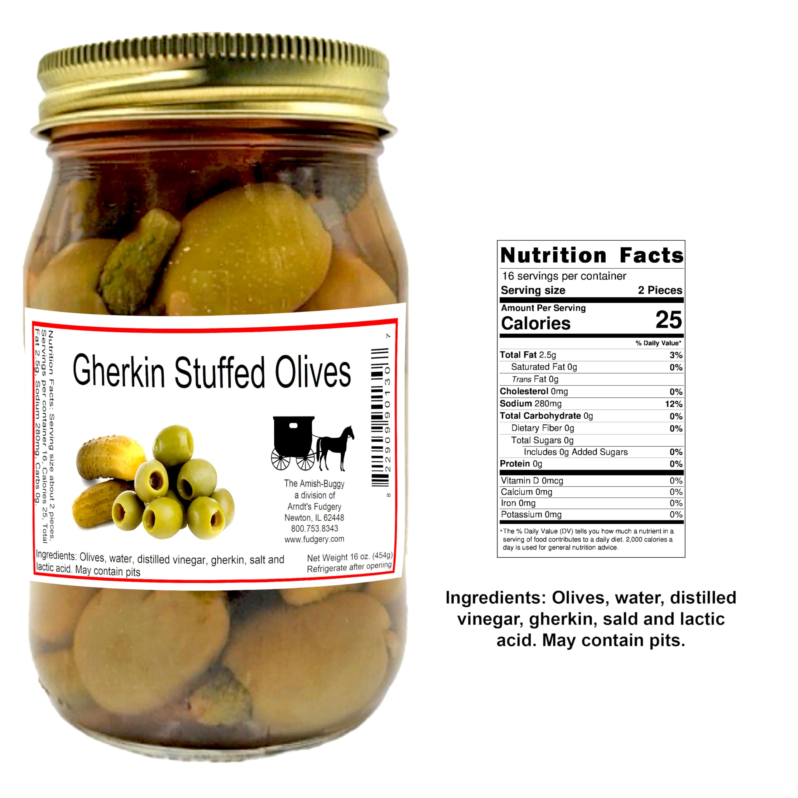 Large Stuffed Olives - 2 Pack 16 oz Jars | Gherkin Filled Green Olives | Perfect for Charcuterie Boards, Cocktail Garnish & Mediterranean Recipes