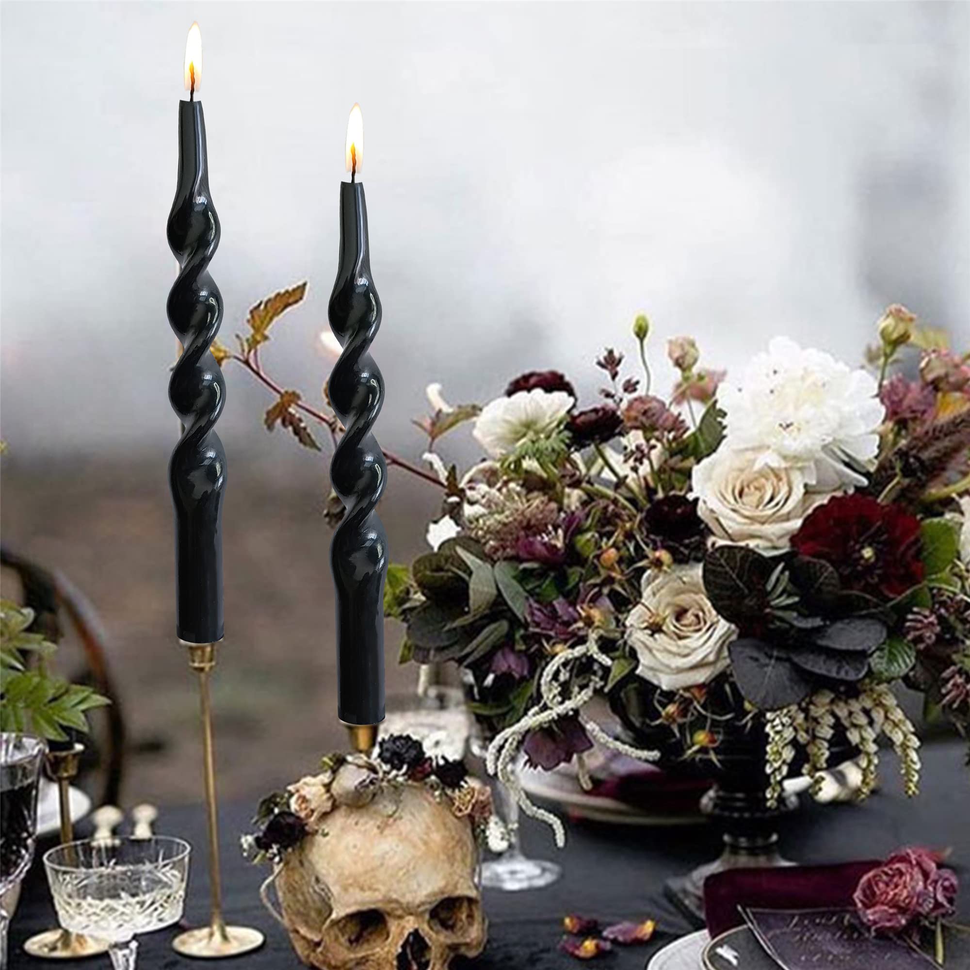 Elegant Black Taper Candles - 2 Pack 10 Inch Tall Spiral Twist Candlesticks for Religious Ceremonies, Romantic Dinners & Housewarming Gifts | Premium Dinner Table Decor & Home Decoration