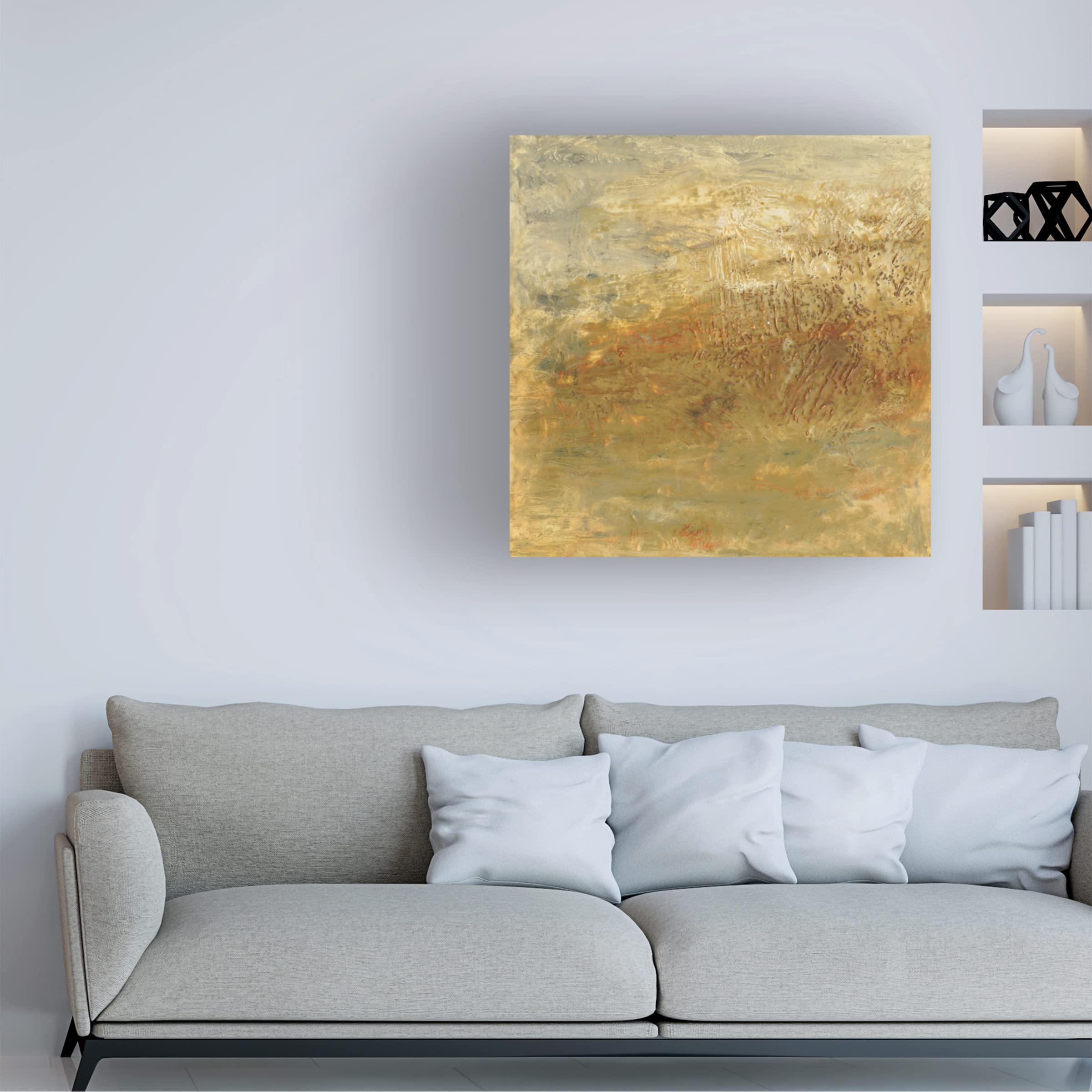 Sharon Gordon 'Encaustic Tile In Orange II' Canvas Wall Art - Modern Abstract Painting for Living Room, Bedroom & Office Decor - Handmade Fine Art Print for Home & Commercial Spaces