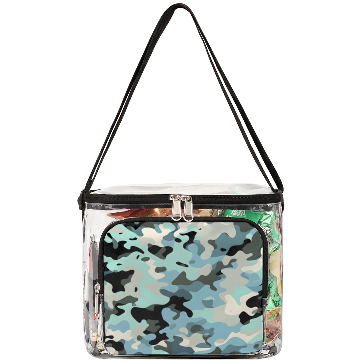 GzLeyigou Camouflage Clear Tote Bag with Handles - Blue Black Camo Transparent Crossbody Shoulder Lunch Bag for Women & Men | Outdoor Travel, Picnic, Concert, Sports Events | Stadium Approved Multipurpose Carryall