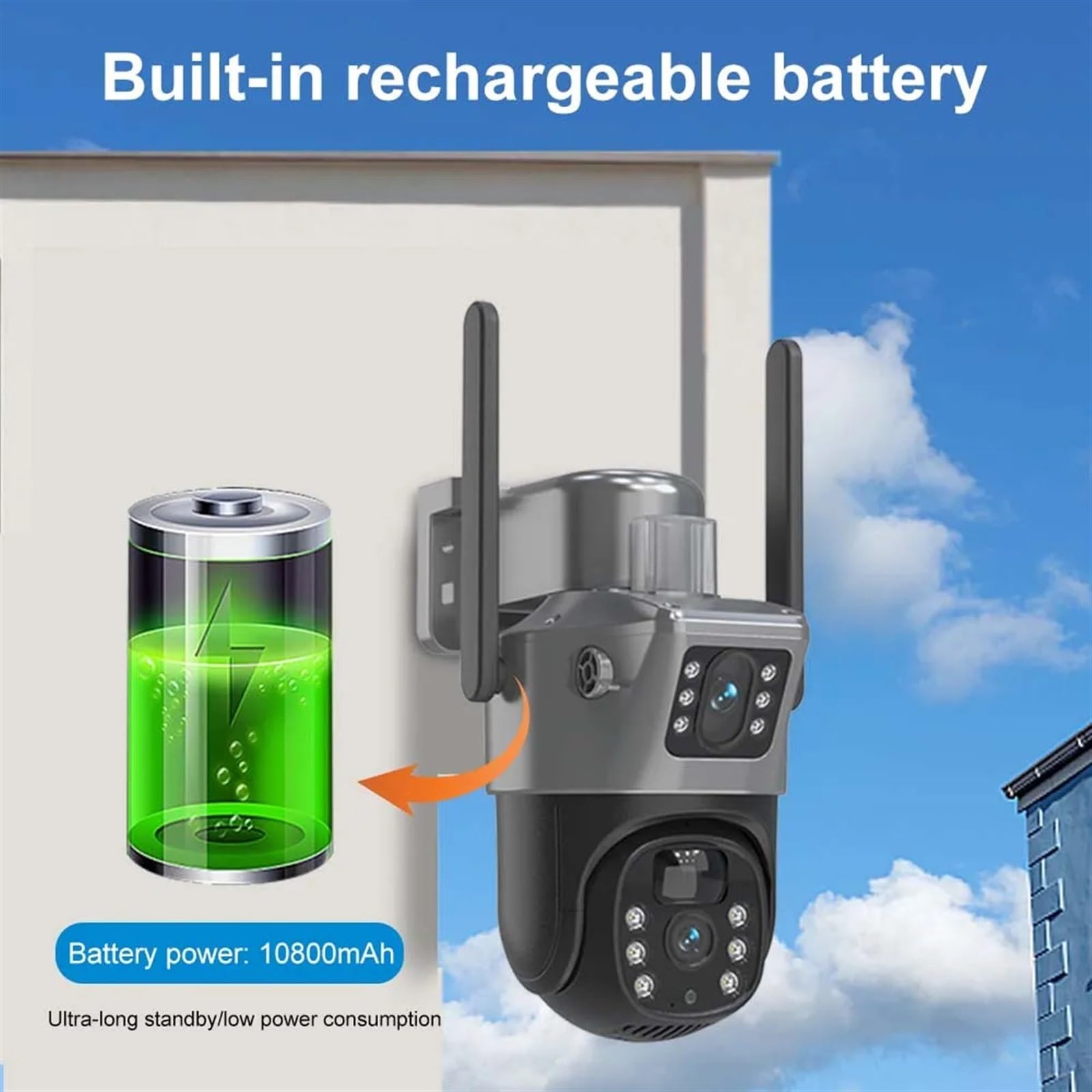 **JOLIANE 8MP 4K Solar Security Camera - Wireless Outdoor 4G SIM Surveillance with Dual Lens PTZ & Solar Panel - 32GB Storage - Ideal for Home, Farm, and Business Security Monitoring**