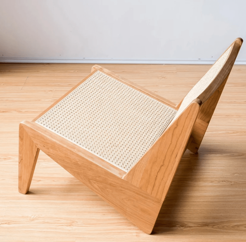 Pierre Jeanneret Kangaroo Chair - Mid-Century Modern Rattan Lounge Chair with Natural Cane Weaving | Perfect for Living Room, Sunroom & Boho Home Decor