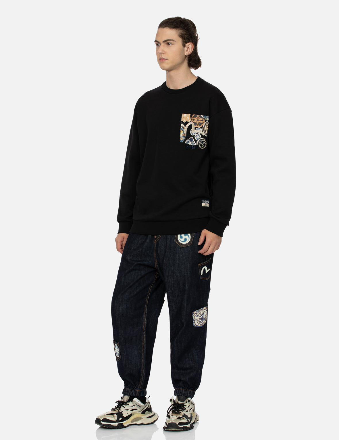 Stylish Multi-Pocket Embroidered Seagull Denim Joggers for Men & Women - Comfortable Relaxed Fit Casual Pants for Everyday Wear, Travel, and Outdoor Activities