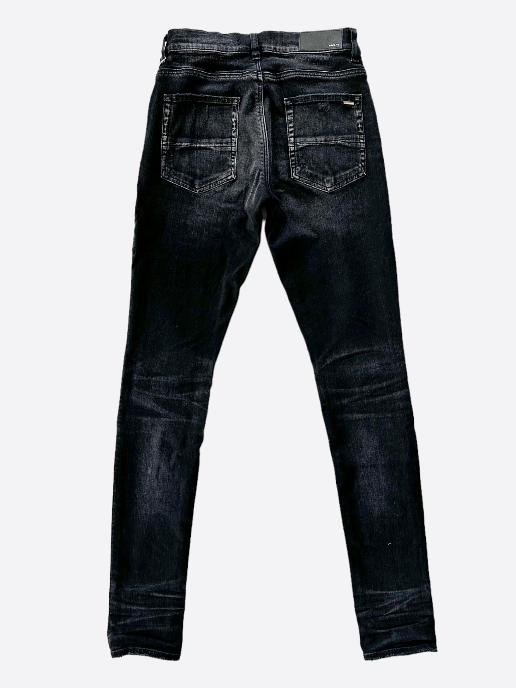 Amiri Aged Black Camouflage Patch MX1 Jeans for Men - Distressed Slim Fit Denim Pants | Streetwear & Casual Style