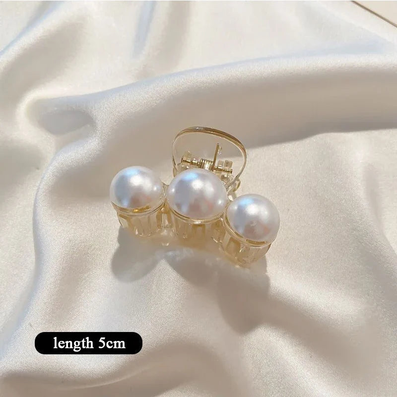 Elegant Large Pearl Hair Claws for Women - Korean Style Acrylic Hair Clips, Big Size Barrettes & Shark Clips - Fashion Hair Accessories for Parties, Weddings & Daily Styling