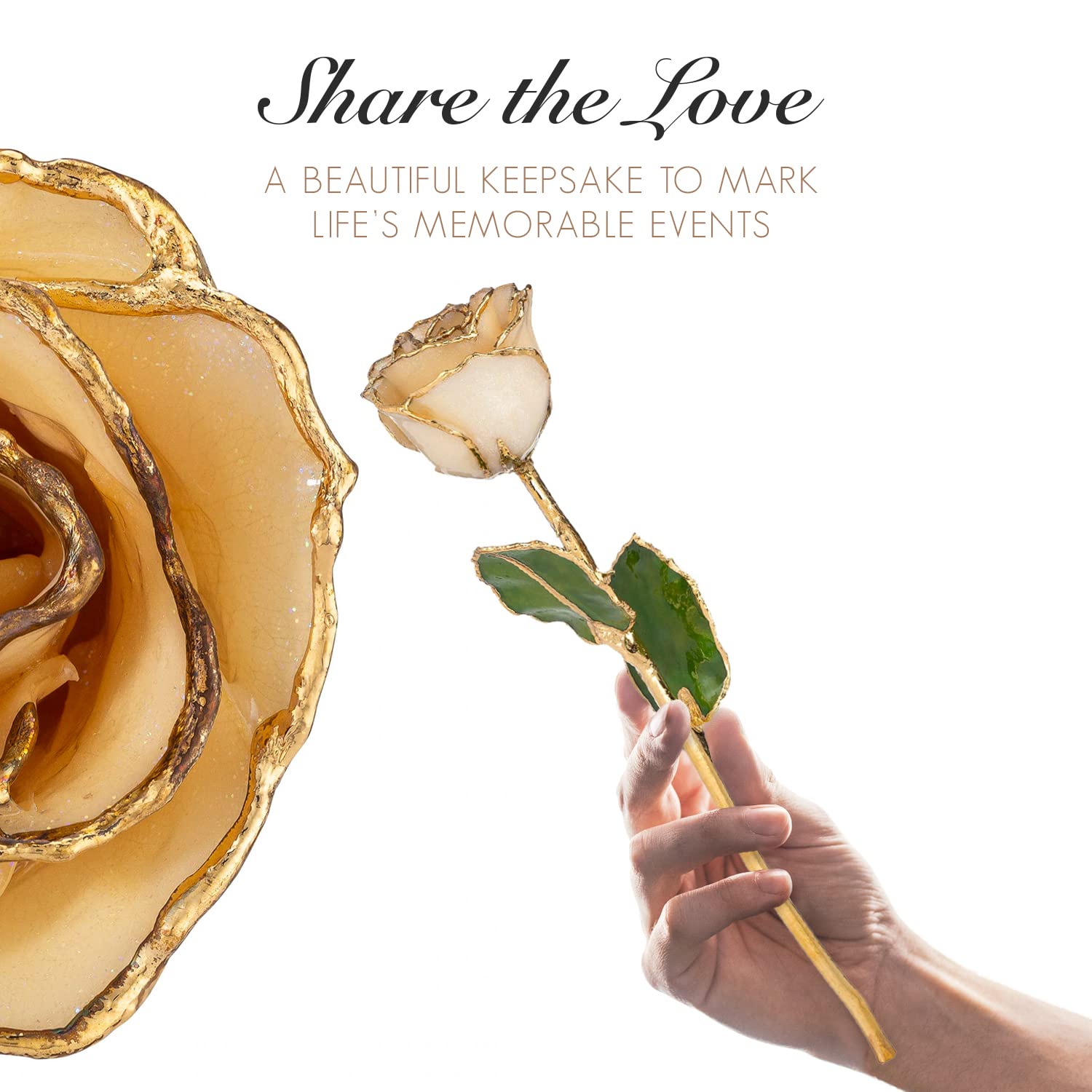 24K Gold Dipped Real White Rose with Diamond - April Birthstone Gift, 11-12