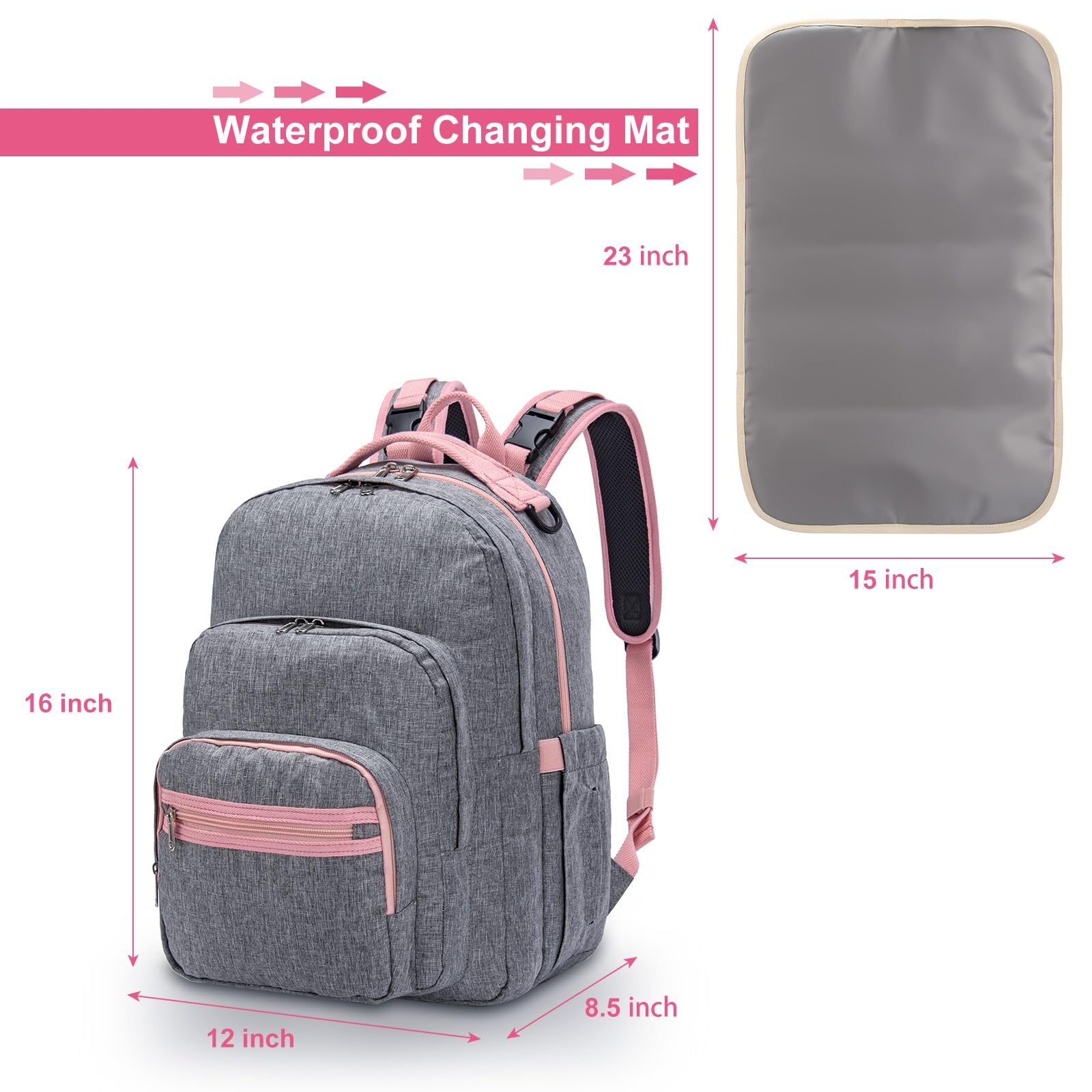 Premium Diaper Bag Backpack for Moms - Large Capacity Baby Travel Backpack with Stroller Straps & Changing Pad | Lightweight, Waterproof & Spacious for Daycare, Travel & Outings