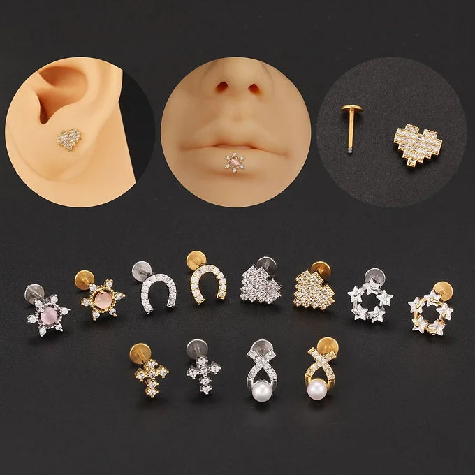 20G Cartilage Surgical Steel Earrings - Cross & Heart Stud Earrings for Women | Hypoallergenic Body Jewelry for Pierced Ears | Perfect for Everyday Wear, Parties & Gifts