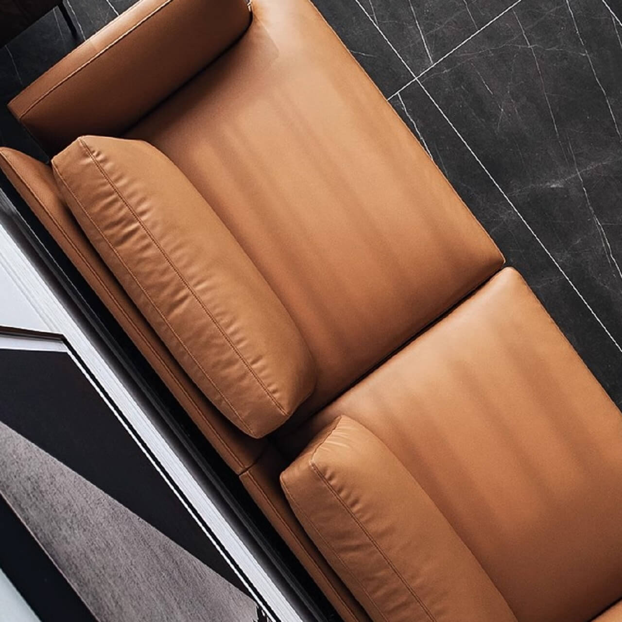 Minimalist Orange Microfiber Leather Sofa - Modern 88.58