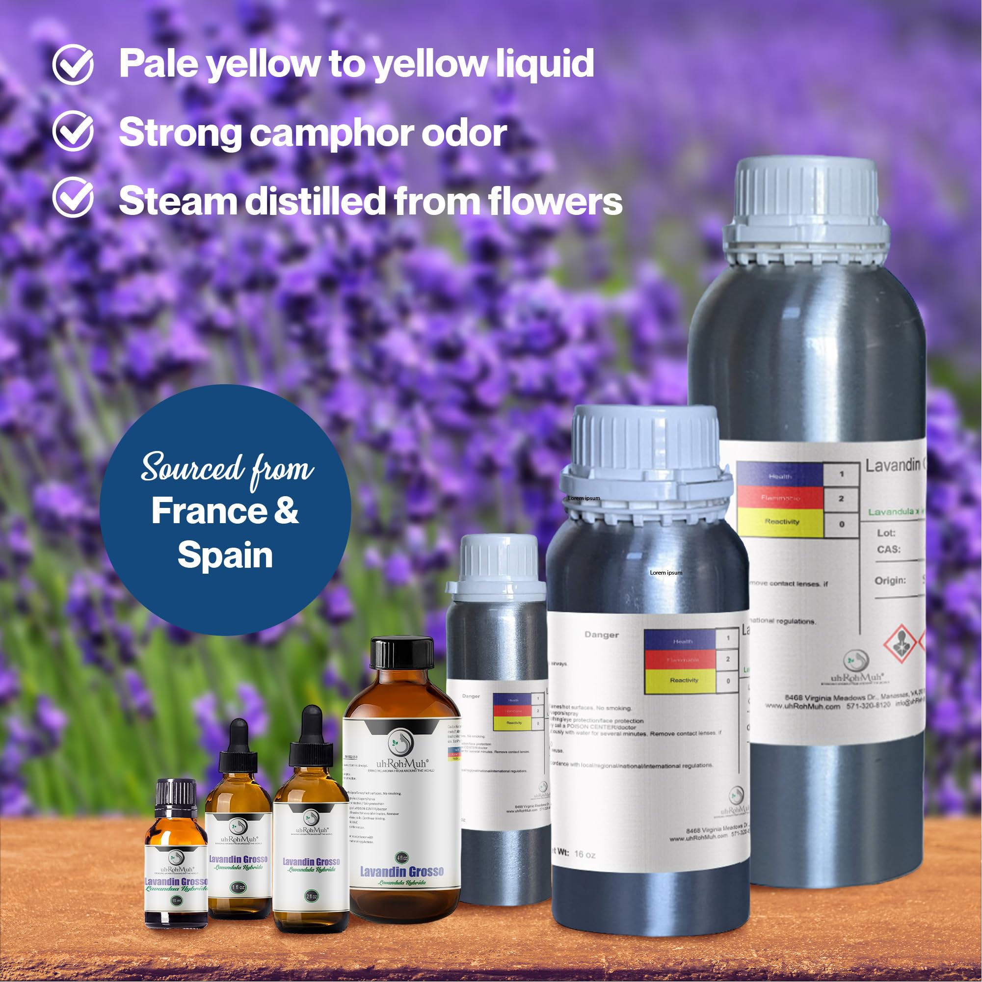 Organic Lavandin Grosso Essential Oil - 100% Pure Natural Aromatherapy Oil for Diffusers, Massage & Cooking | Vegan, Cruelty-Free Lavender Blend | Relaxation, Stress Relief & Home Fragrance (5ml)