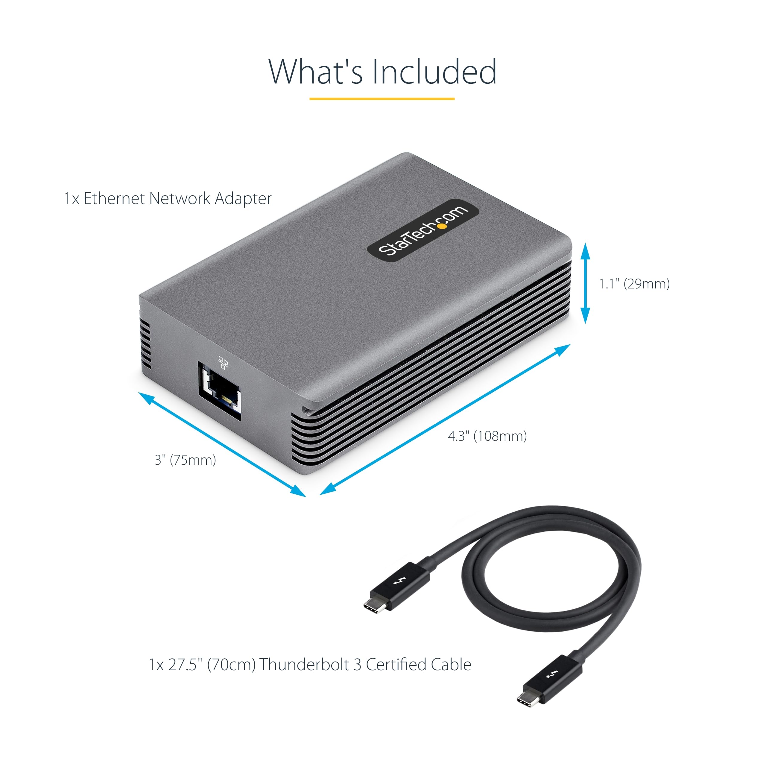 StarTech.com Thunderbolt 3 to Ethernet Adapter - 10GbE Multi-Gigabit RJ45 Network Converter with TB3-Certified Cable (10GBASE-T/5-2.5GBASE-T) for Windows & Mac - Perfect for High-Speed Data Transfer, Gaming, and Video Editing