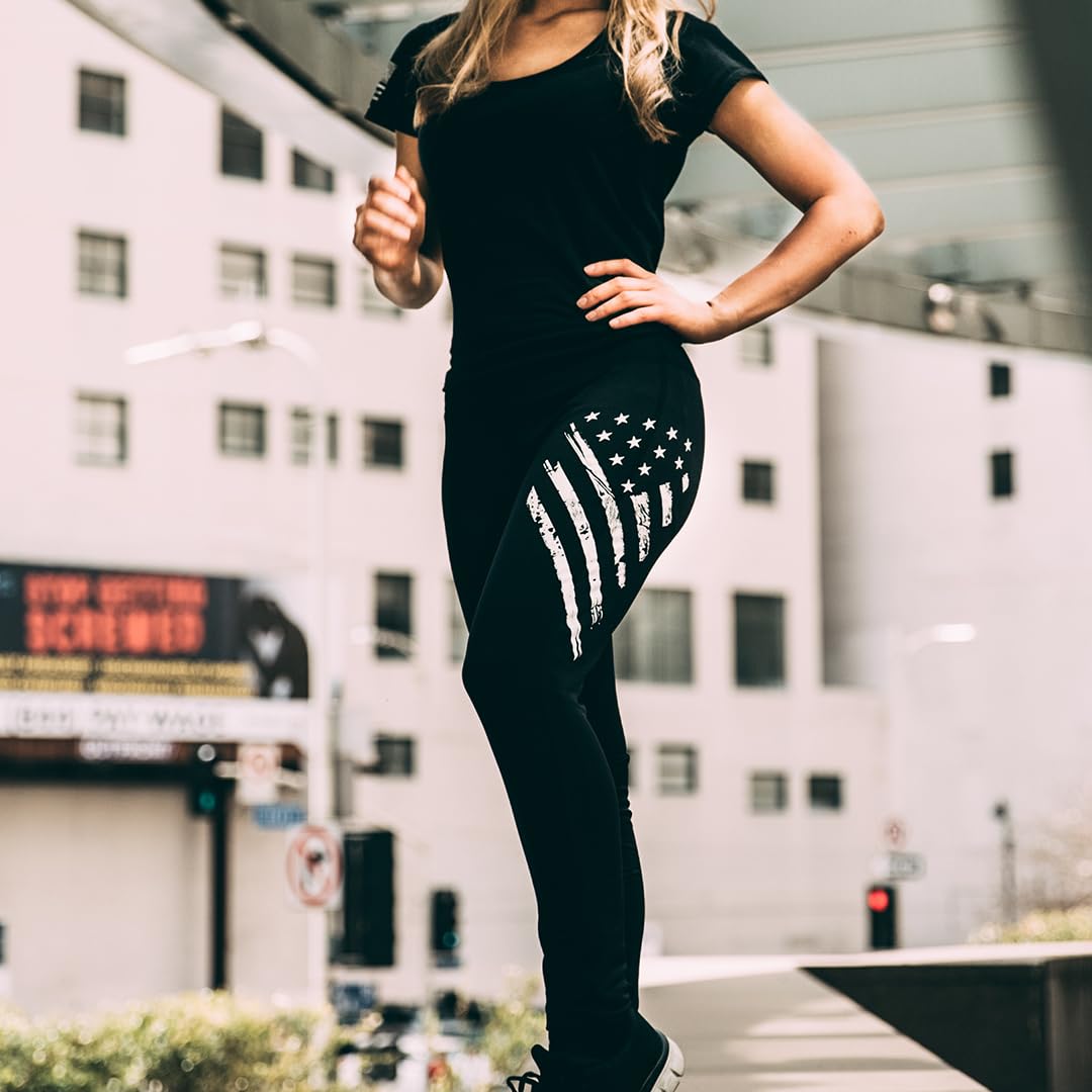 American Flag Leggings for Women - Patriotic USA-Made 100% Cotton Yoga Pants with Comfort Waistband | Perfect for 4th of July, Workouts & Casual Wear