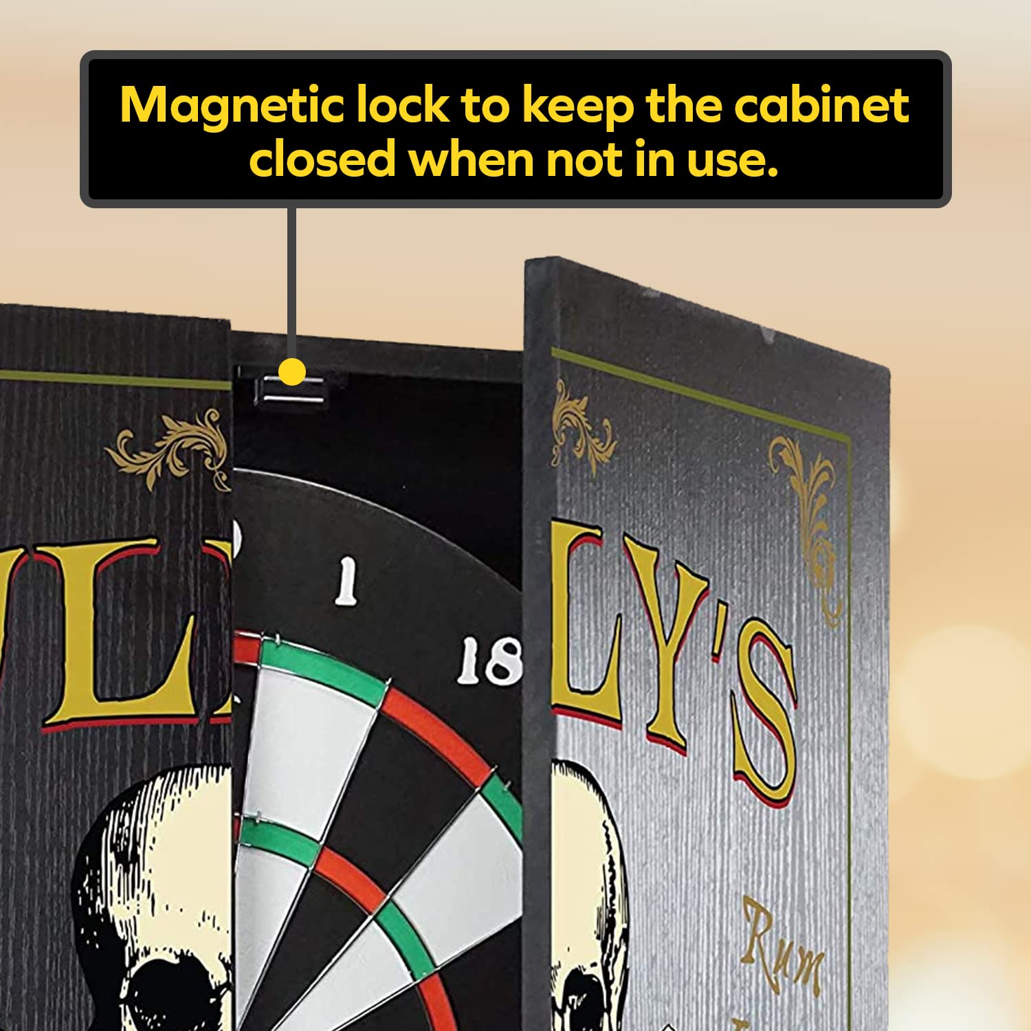 THOUSAND OAKS BARREL CO. Personalized Dartboard Cabinet Set with 6 Steel Tip Darts - Professional Bristle Dart Board for Adults - Includes Eraser & Chalk Scoreboard - Perfect for Game Rooms, Bars, and Home Entertainment