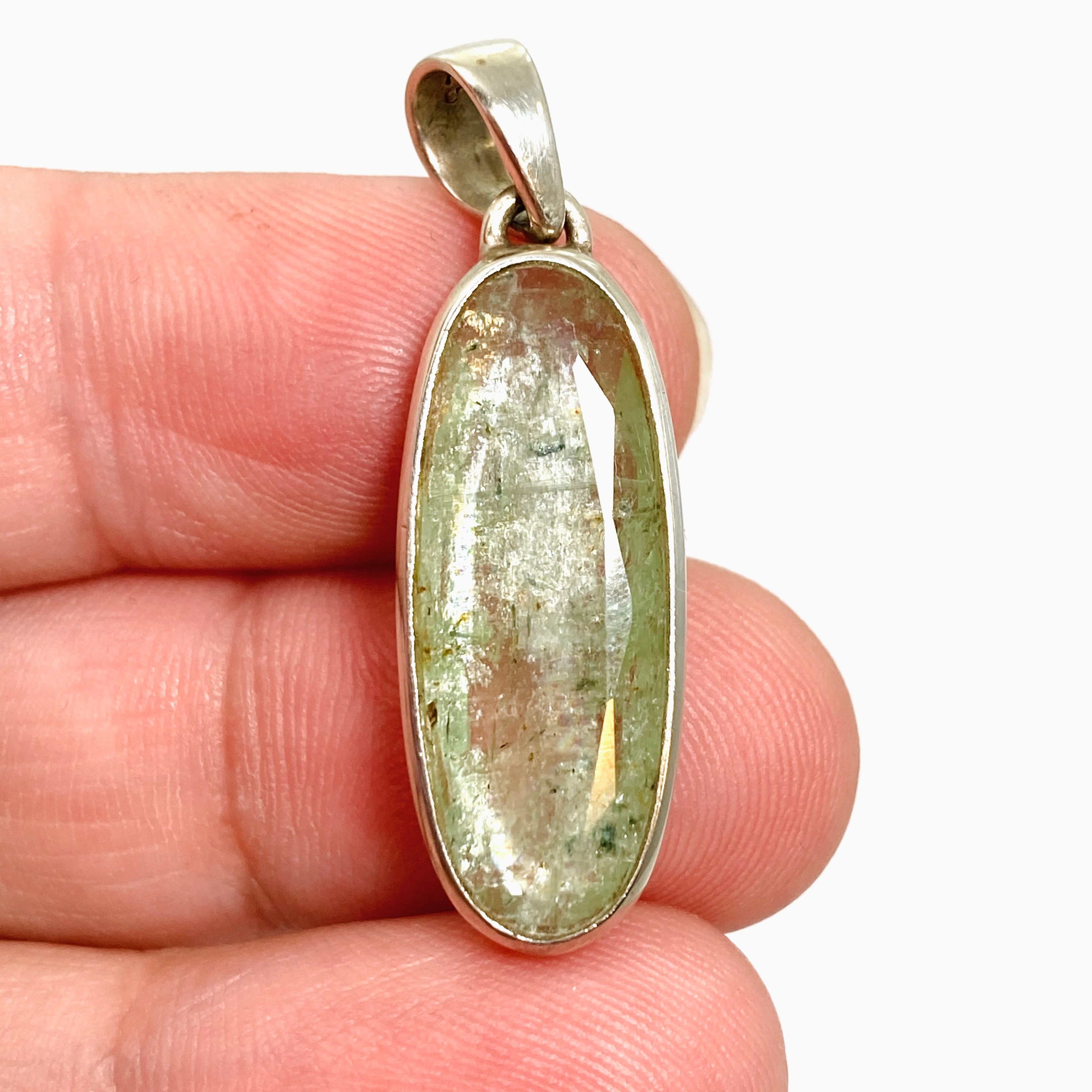 Natural Green Kyanite Gemstone from Africa - Oval Faceted Pendant Necklace PPGJ799 | Healing Crystal Jewelry for Meditation & Energy Balancing