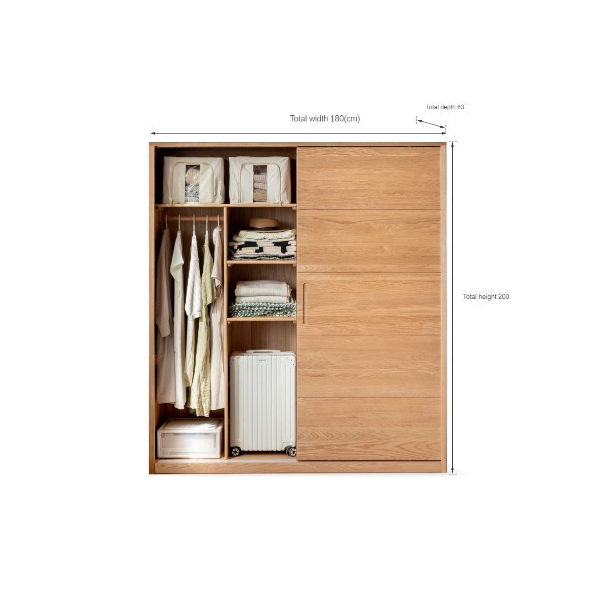 Solid Oak Wood Sliding Door Wardrobe Closet - Modern & Durable Storage for Bedroom, Living Room, or Walk-In Closet Organization
