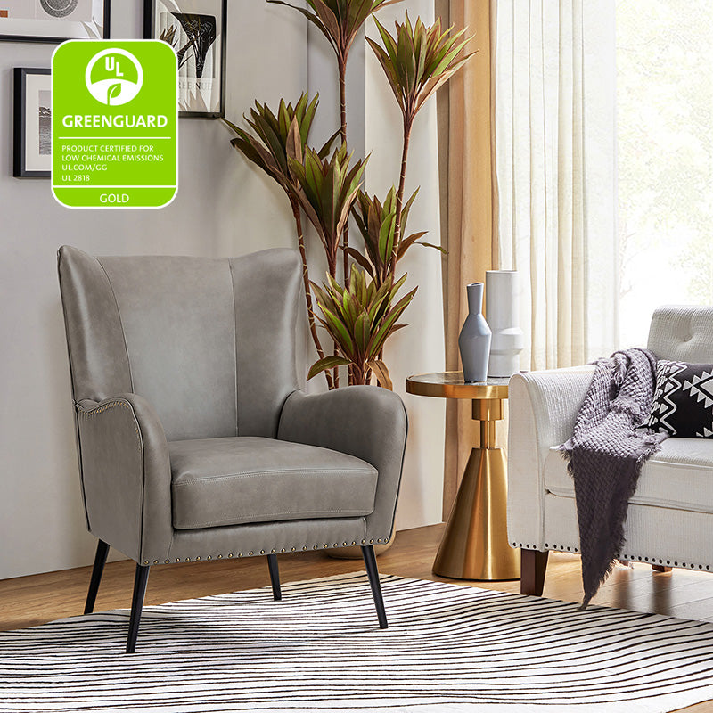 Stylish Shepherd Wingback Vegan Leather Armchair - Modern PU Leather Accent Chair for Living Room, Bedroom & Office - Comfortable Mid-Century Design with Optional Types