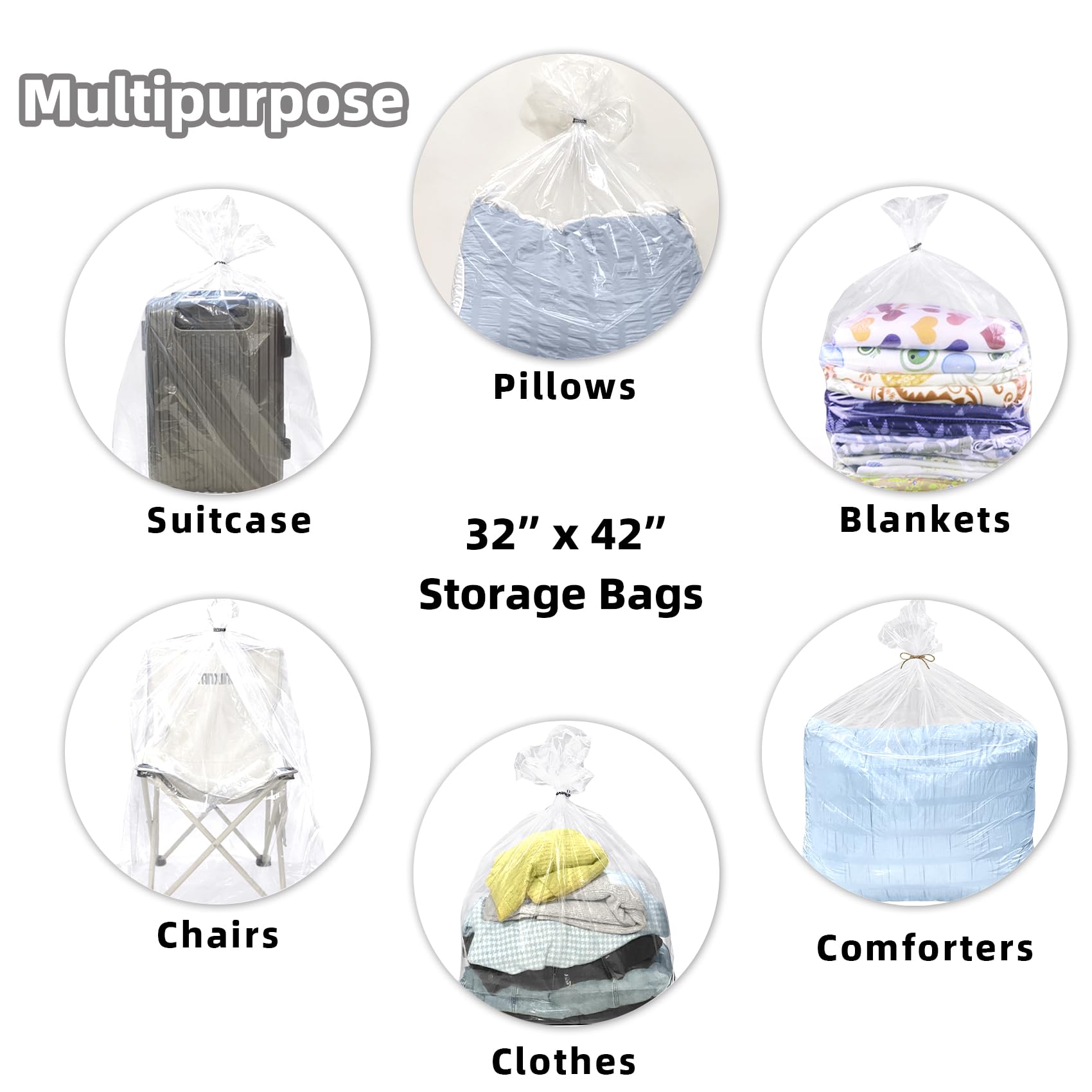 32x42 Inches Large Clear Plastic Storage Bags - 5 Pack Jumbo Heavy Duty Storage Bags for Blankets, Comforters, Duvets, Pillows & Seasonal Clothes | Space Saving Solution for Home Organization & Closet Storage