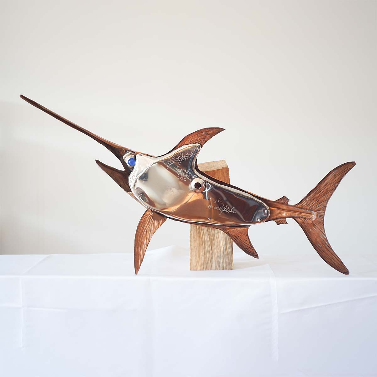 Handcrafted Pesce Spada Swordfish Copper Steel Sculpture - Elegant Home Decor, Office Art, and Unique Gift Idea
