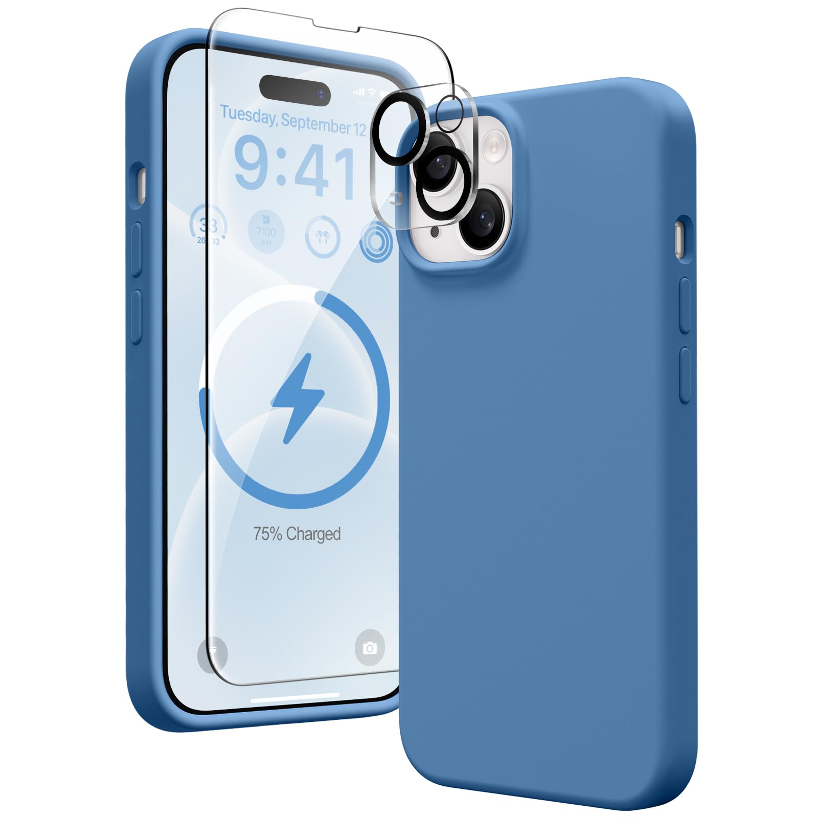 Magnetic Silicone Case for iPhone 15 Plus - MagSafe Compatible with Camera Protector & Screen Protector | Shockproof Protective Phone Cover 6.7
