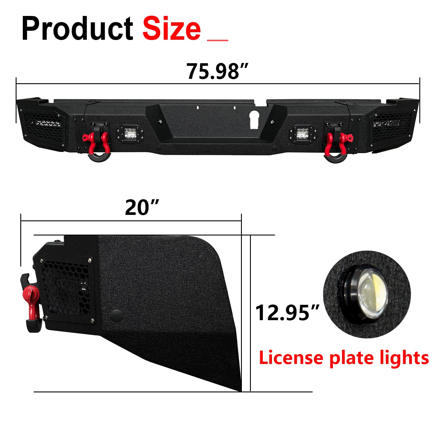 Black Textured Rear Bumper with 4 LED Lights & D-Ring for 2019-2023 Dodge RAM 2500/3500 | Sensor Mounting Hole | Off-Road Protection & Towing Upgrade