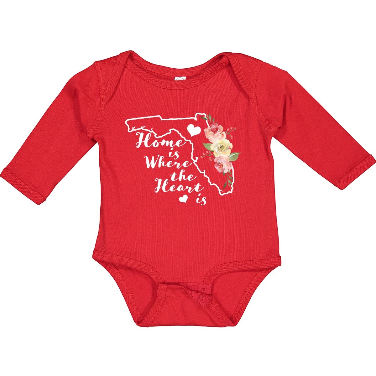 Inktastic Florida Home is Where The Heart is Watercolor Print Long Sleeve Baby Bodysuit - Soft Cotton Onesie for Newborns & Infants, Perfect for Family Photos, Holidays & Everyday Wear