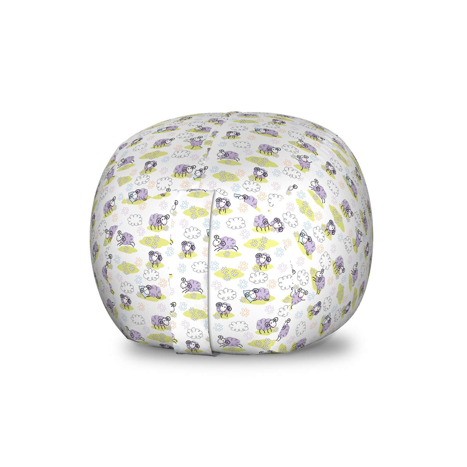 Ambesonne Cartoon Storage Toy Bag Chair - Sheep with Clouds Dots Happy Animals Print, Stuffed Animal Organizer Washable Bag (Small Size, Lavender) | Kids Room Decor, Playroom Storage, Nursery Organization