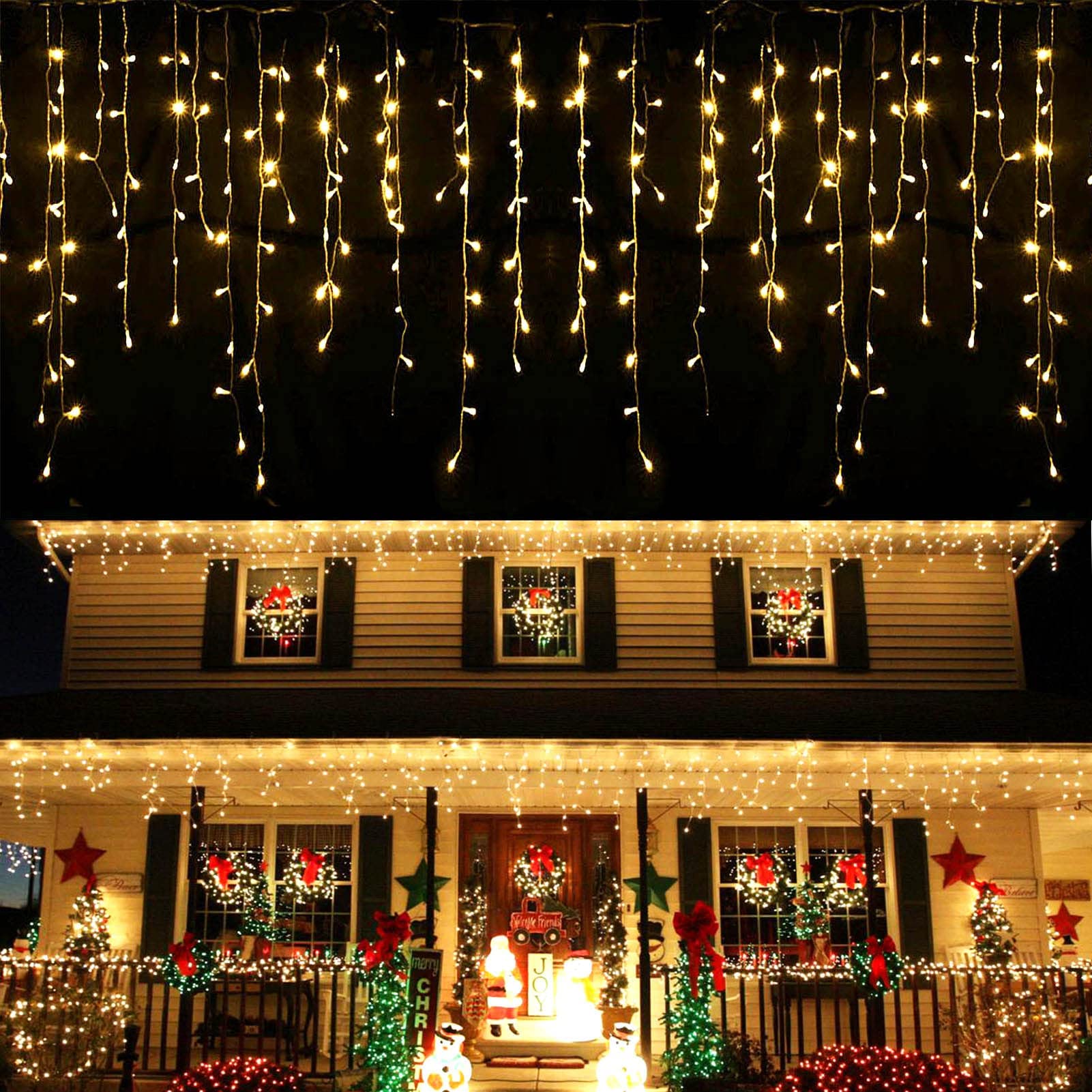 1216 LED Icicle Fairy String Lights - 98.4ft Waterproof Outdoor Christmas Decorations with 8 Lighting Modes & 228 Drops - Warm White Plug-in Lights for Indoor Curtains, Windows, Xmas Trees, Easter Party, Valentine's Day - Perfect for Holiday Home Decor, Garden, Patio & Special Events