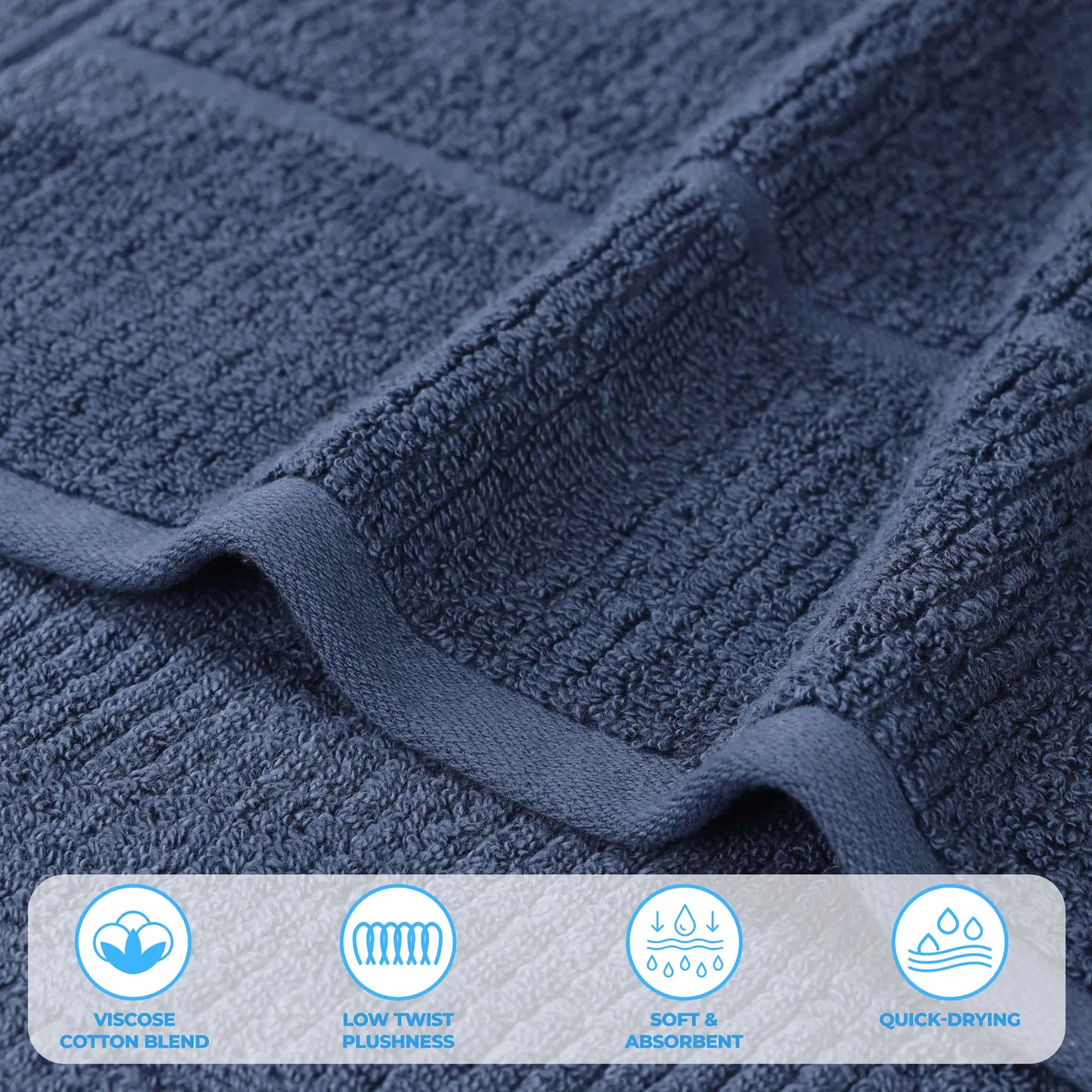 Milo Smart Twist Viscose Cotton Blend Ribbed Bath Towels Set of 2 - Ultra Soft & Absorbent for Spa, Beach & Luxury Bathroom Decor