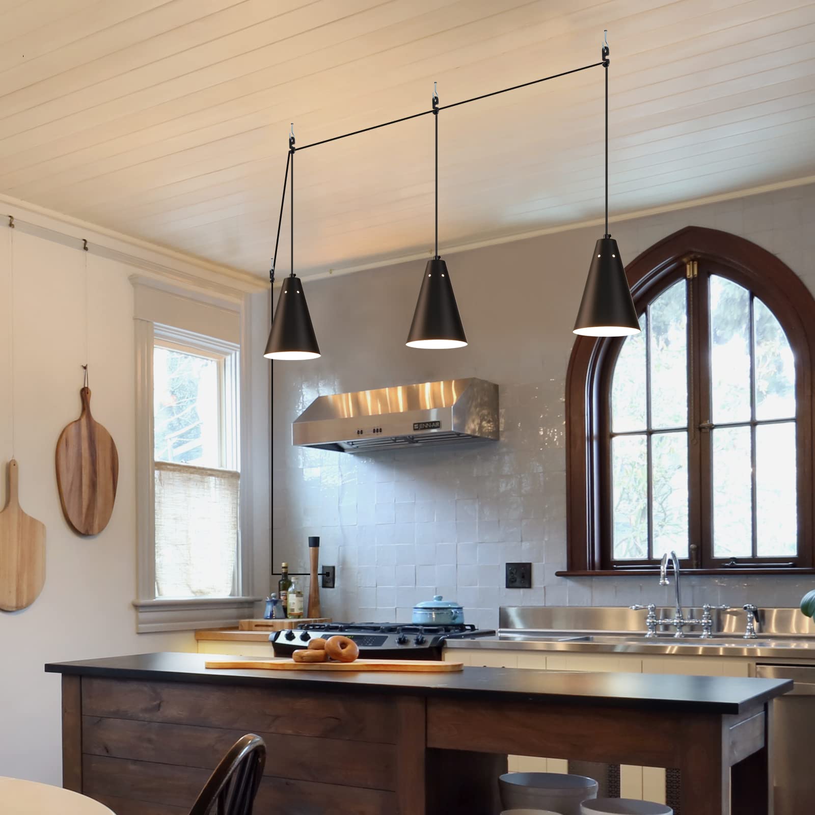 Black Plug-In Pendant Light with On/Off Switch - Modern Farmhouse Hanging Light Fixture with Metal Shade - Mini Pendant Lights for Kitchen Island, Bedroom, Dining Room & Living Room - Easy Installation with Plug-In Cord