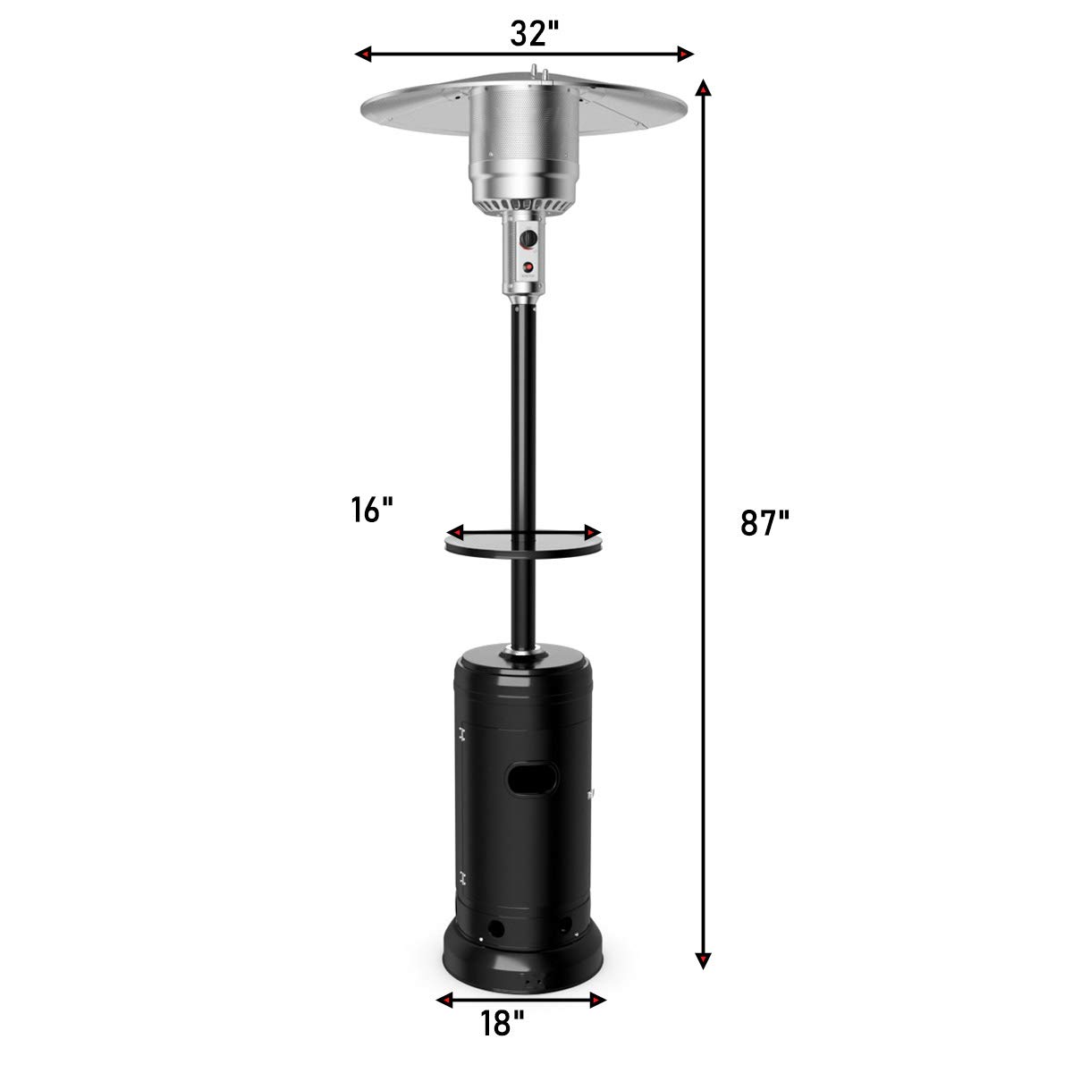 50,000 BTU Portable Propane Patio Heater with Wheels & Shelf Tabletop - Stainless Steel Burner, Auto Shut Off & Tip-Over Protection - Outdoor Heating for Backyard, Deck, Garden & Restaurant Use