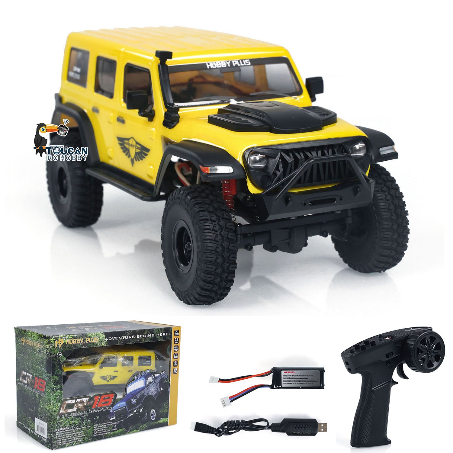 1:18 Hobby Plus CR18 RTR 4x4 RC Rock Crawler - Ready to Run Remote Control Off-Road Vehicle for Adults & Kids - Perfect for Trail Adventures, Backyard Crawling and RC Hobby Enthusiasts