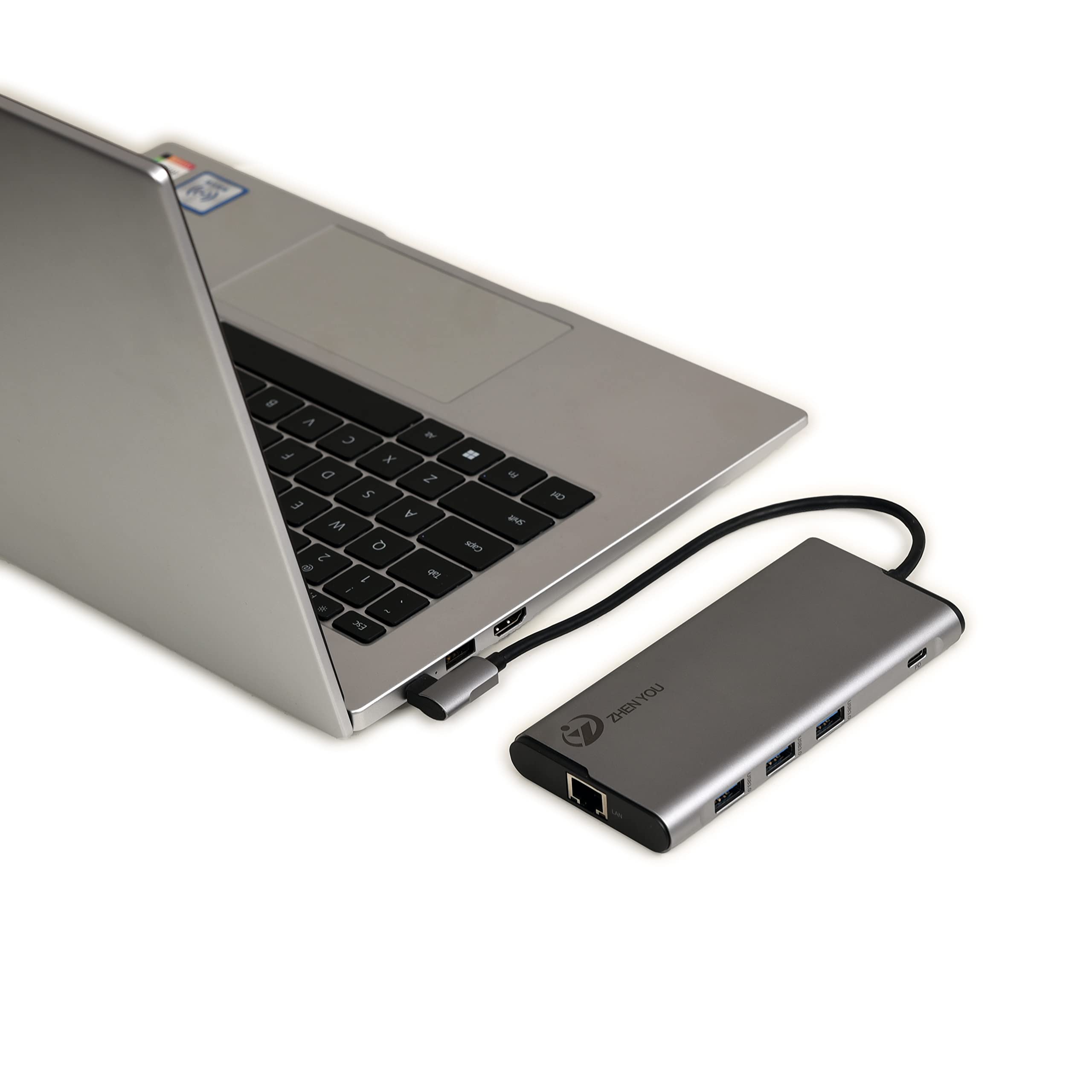 ZYHB02 USB C Hub with 3 USB 3.0 Ports, Gigabit Ethernet, and 100W PD Charging - USB C to USB Adapter Docking Station for MacBook Pro/Air, Dell XPS, HP, and More - Perfect for Home Office, Remote Work, and Travel
