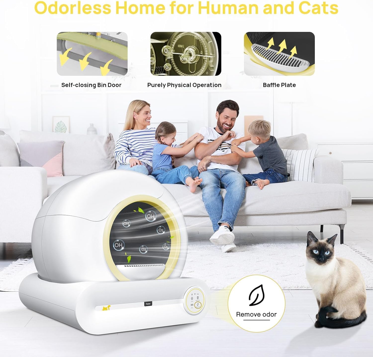 Automatic Self-Cleaning Cat Litter Box with APP Control - Smart Electric Litter Robot for Multiple Cats, Odorless & Low Entry Design - Perfect for Busy Pet Owners & Multi-Cat Households