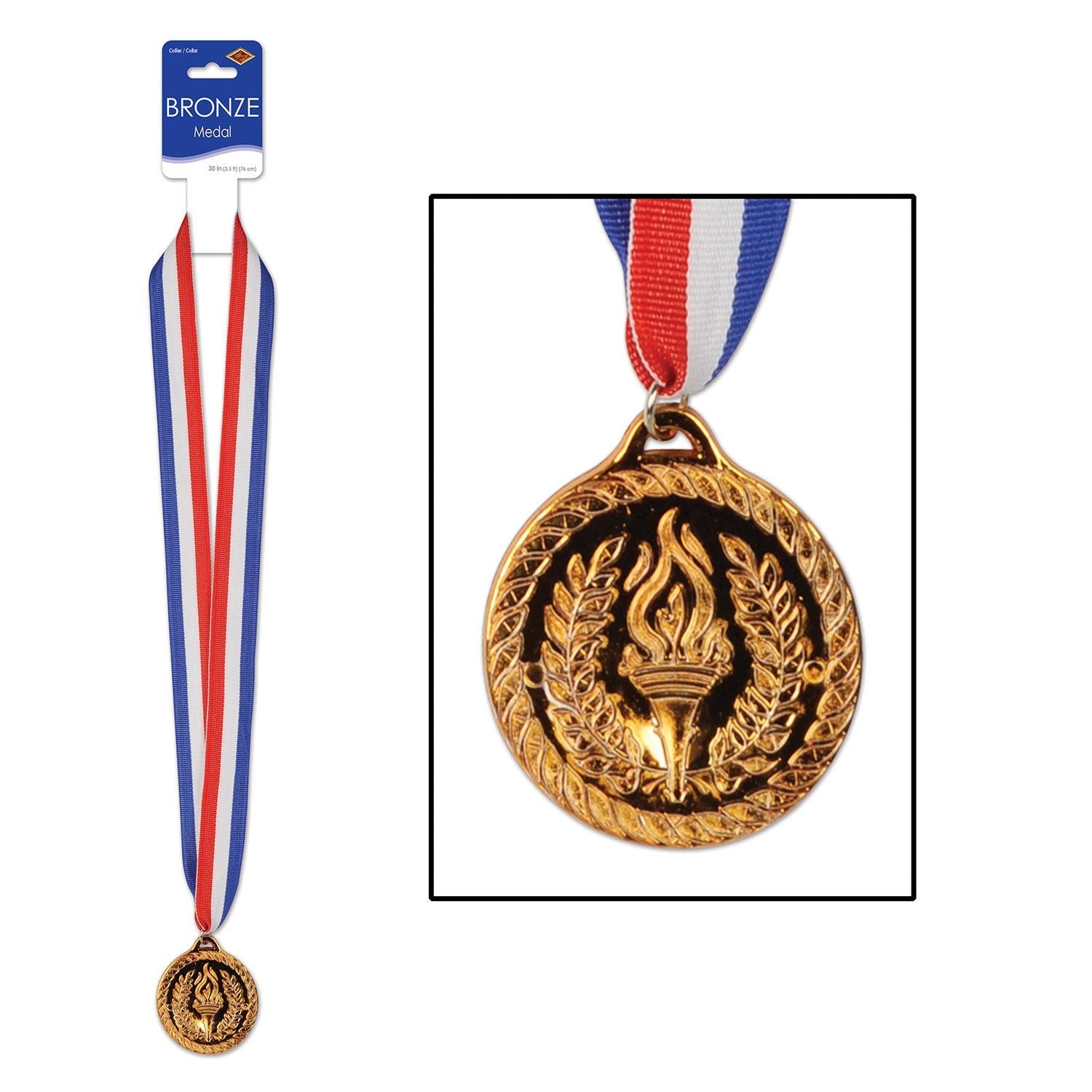 12 Pack Beistle 2 Inch Bronze Medals with Ribbon - Award Ceremony Prizes, Sports Competitions, School Events & Party Favors