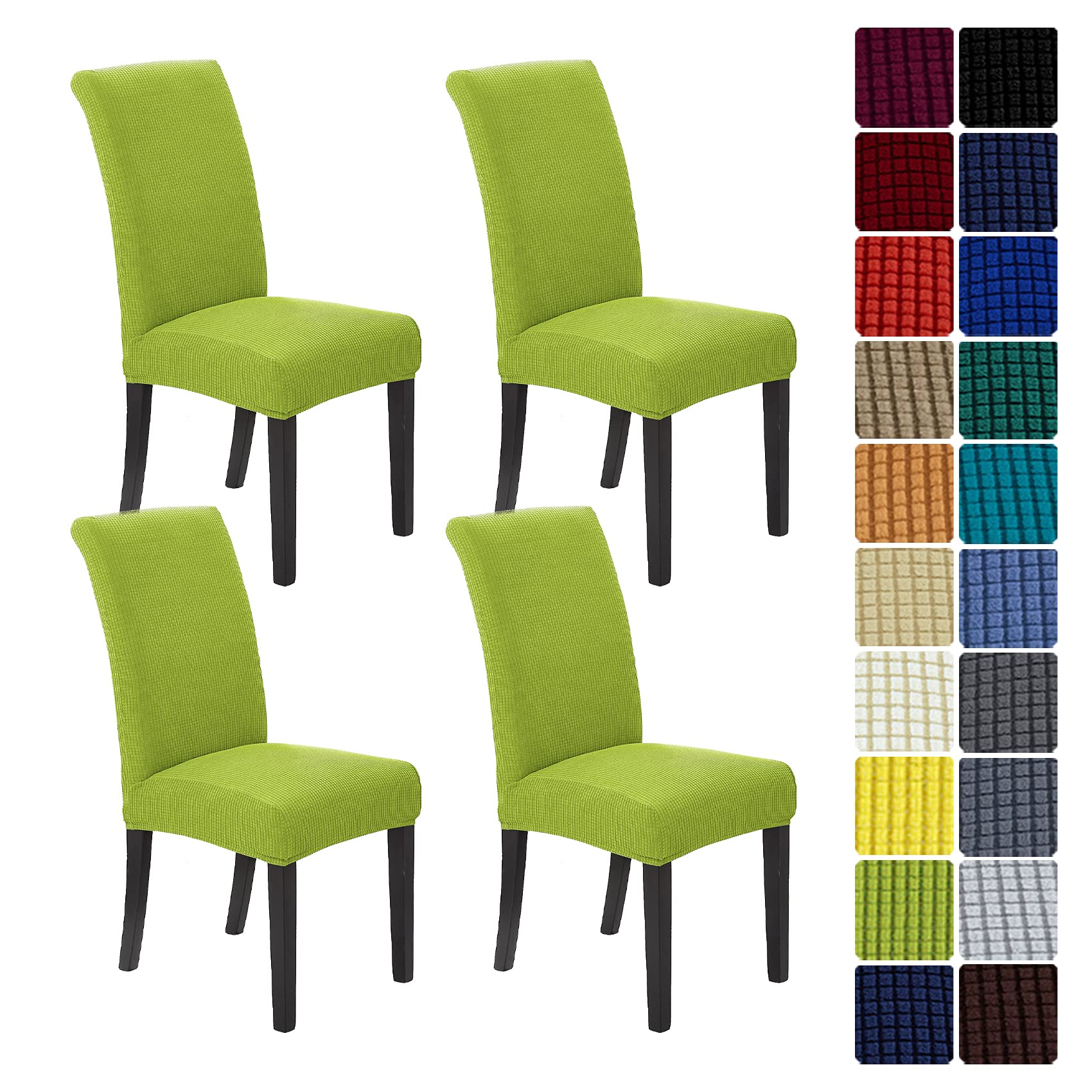 Stretchy Dining Chair Covers Set of 4 - Textured Jacquard Kitchen Chair Slipcovers for Home & Banquet - Elegant Apple Green Seat Covers - Perfect for Dining Room, Kitchen, Wedding & Party Decor