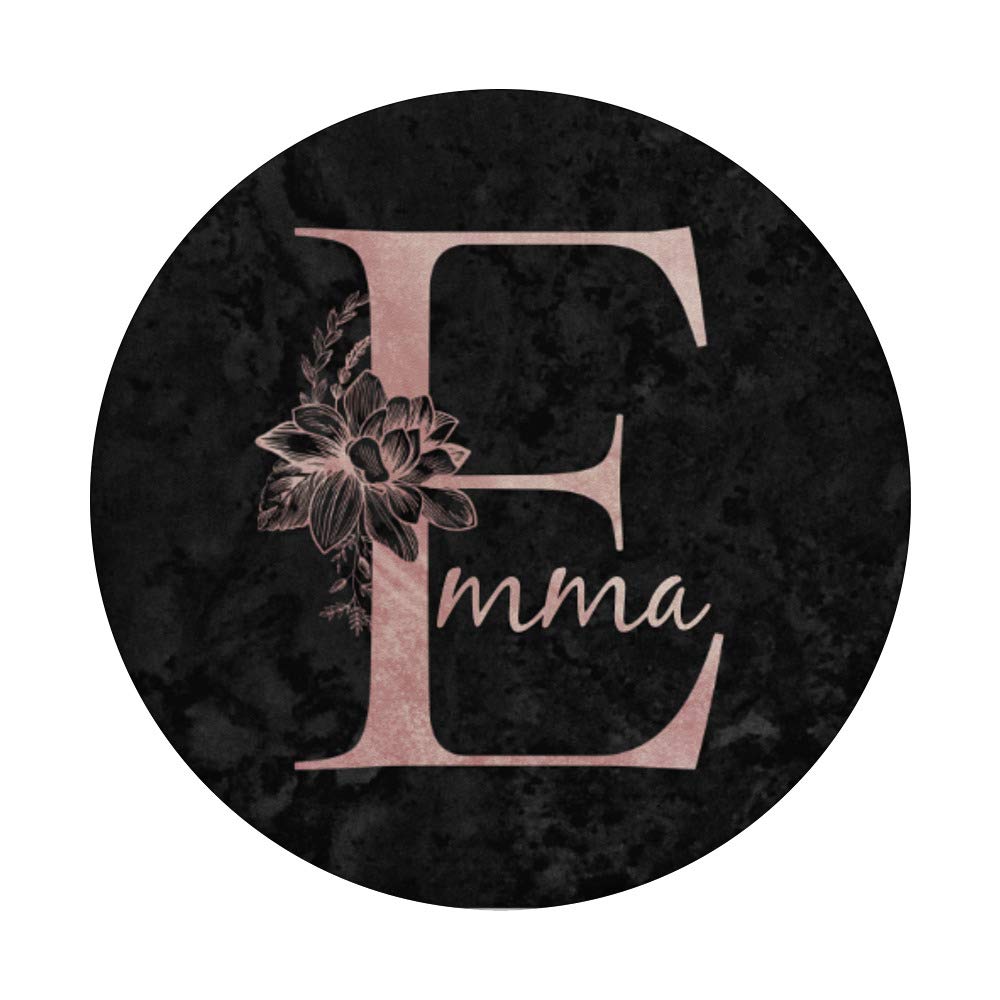 Emma Name Personalized Pink Rose on Black Design PopSockets Grip & Stand for iPhone, Samsung & Tablets - Perfect for Everyday Use, Travel & Selfies