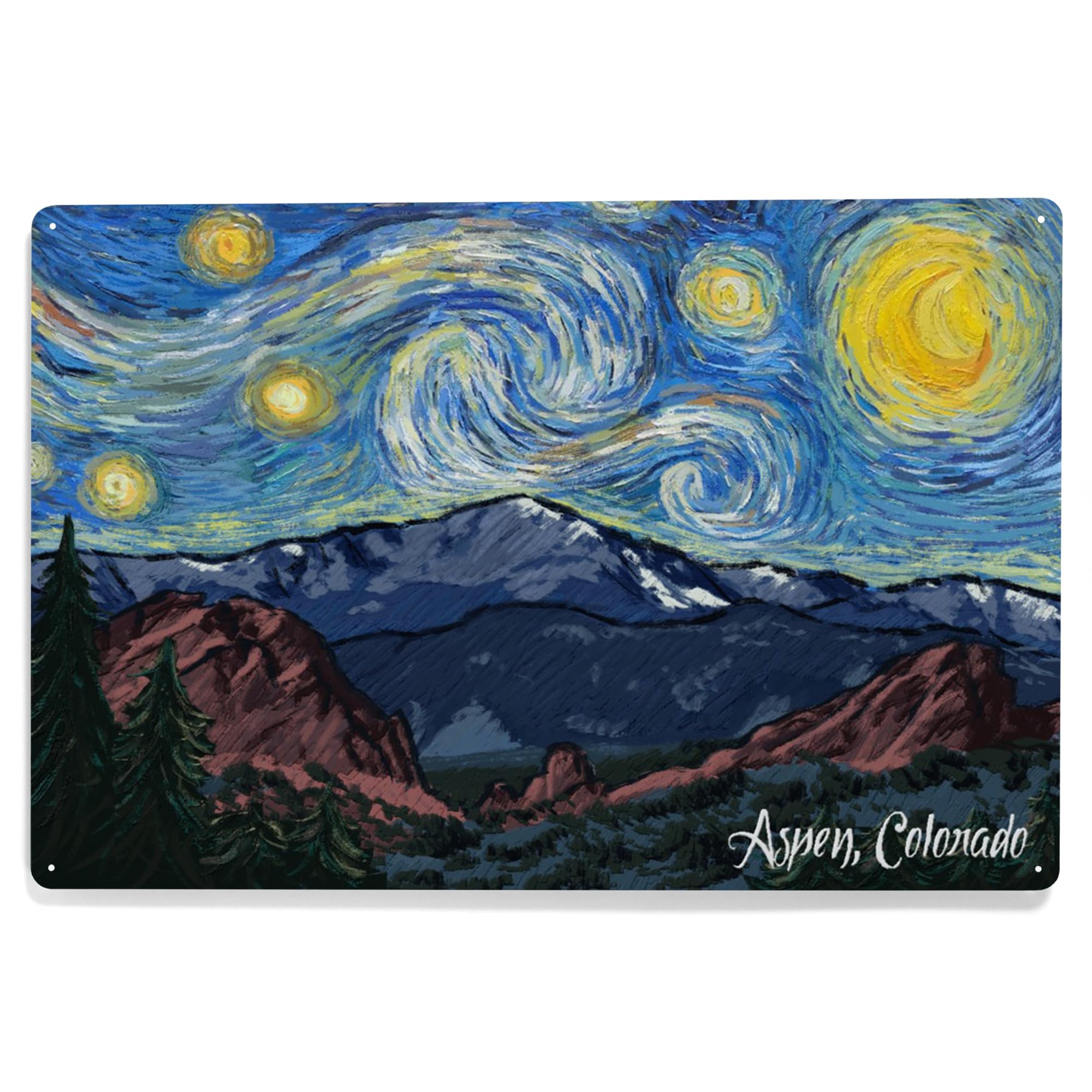 Lantern Press 12x18 Inch Vintage Metal Wall Sign - Aspen Colorado Mountain Landscape with Starry Night Sky | Perfect for Home Decor, Bar, Cafe & Office Wall Art