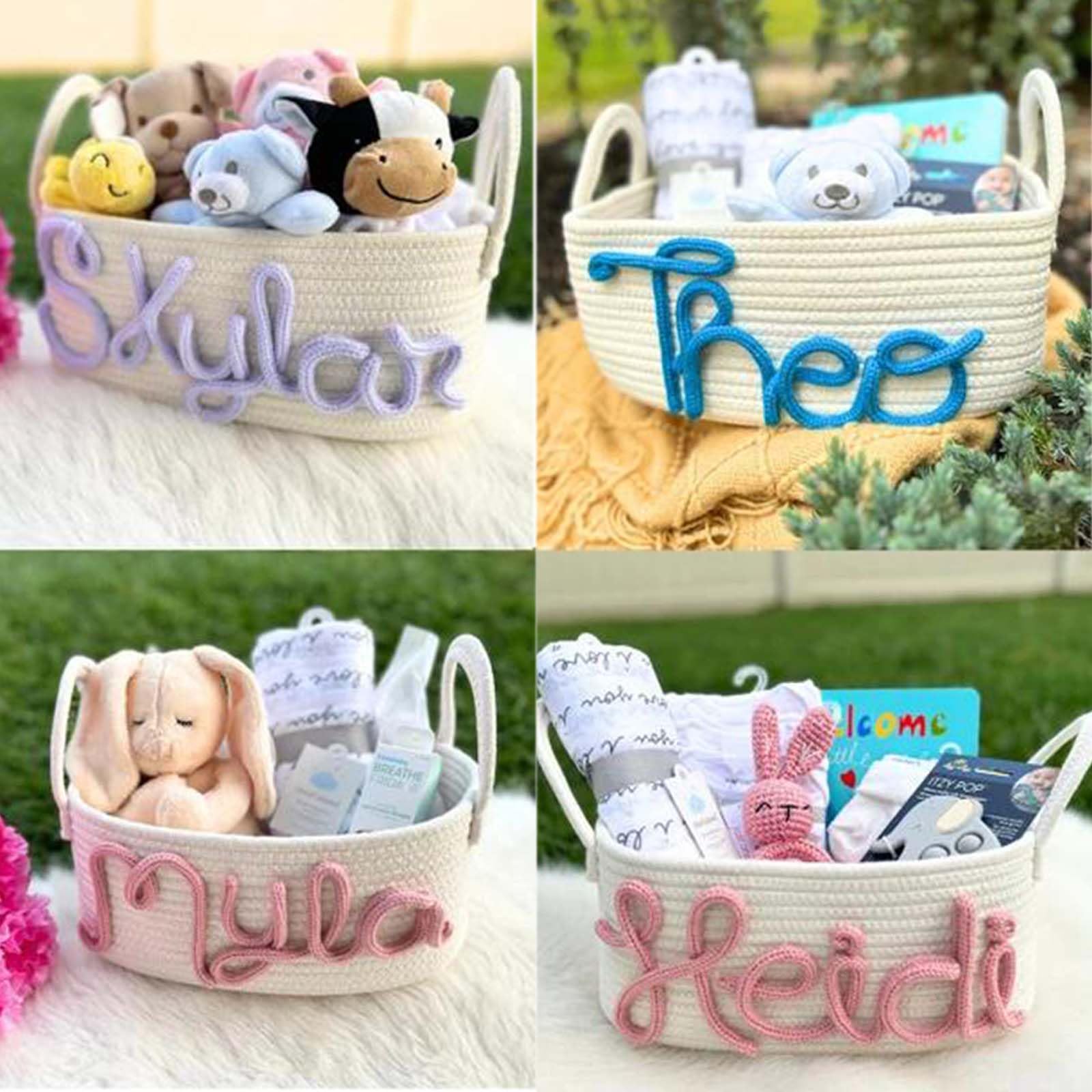 Personalized Baby Gift Basket with Custom Name & Monogram - Newborn Toy Storage Basket - Perfect for Baby Showers, Birthdays & Nursery Organization