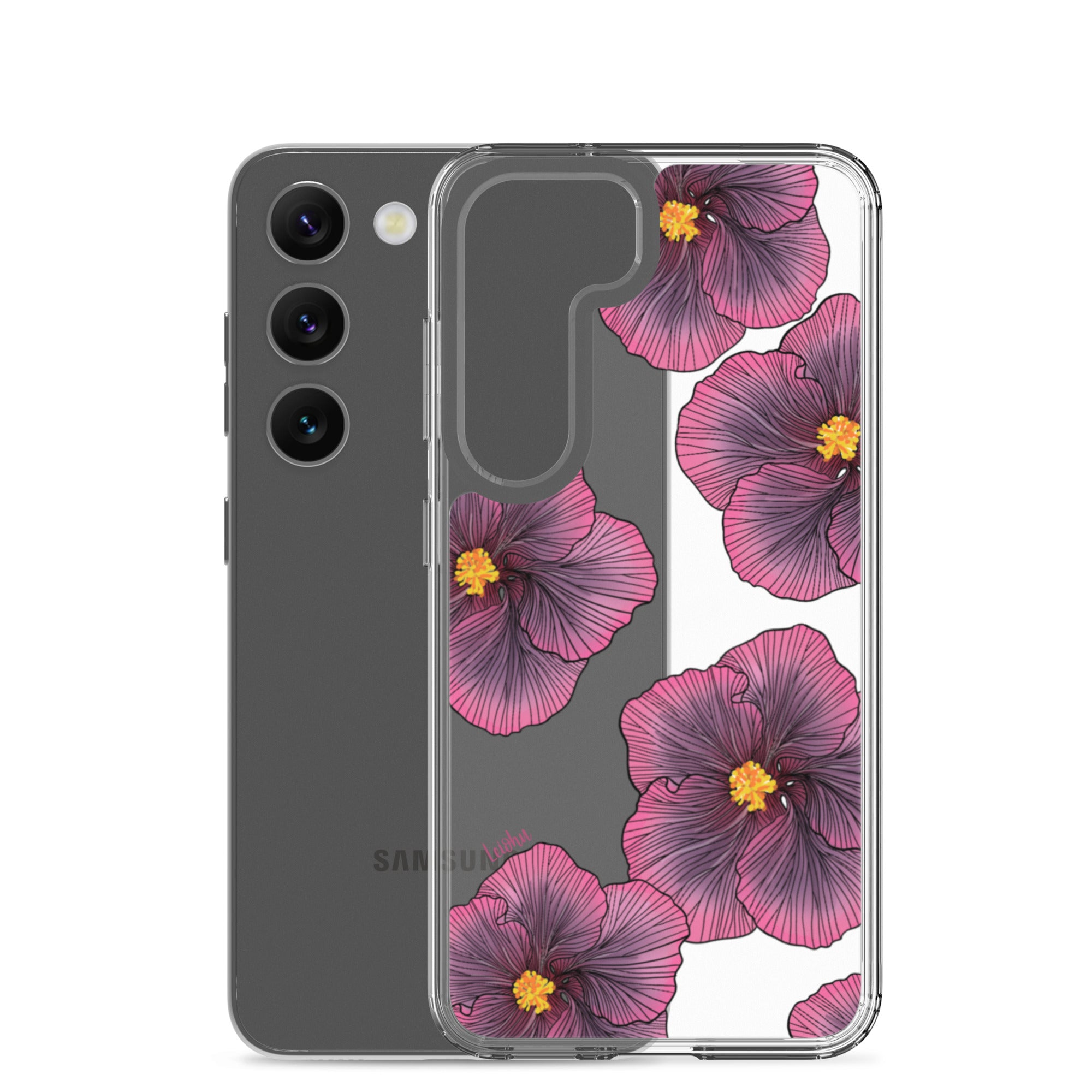Sunset Hibiscus Clear Phone Case for Samsung Galaxy - Slim Protective Cover with Floral Design for Everyday Use, Work, and Travel