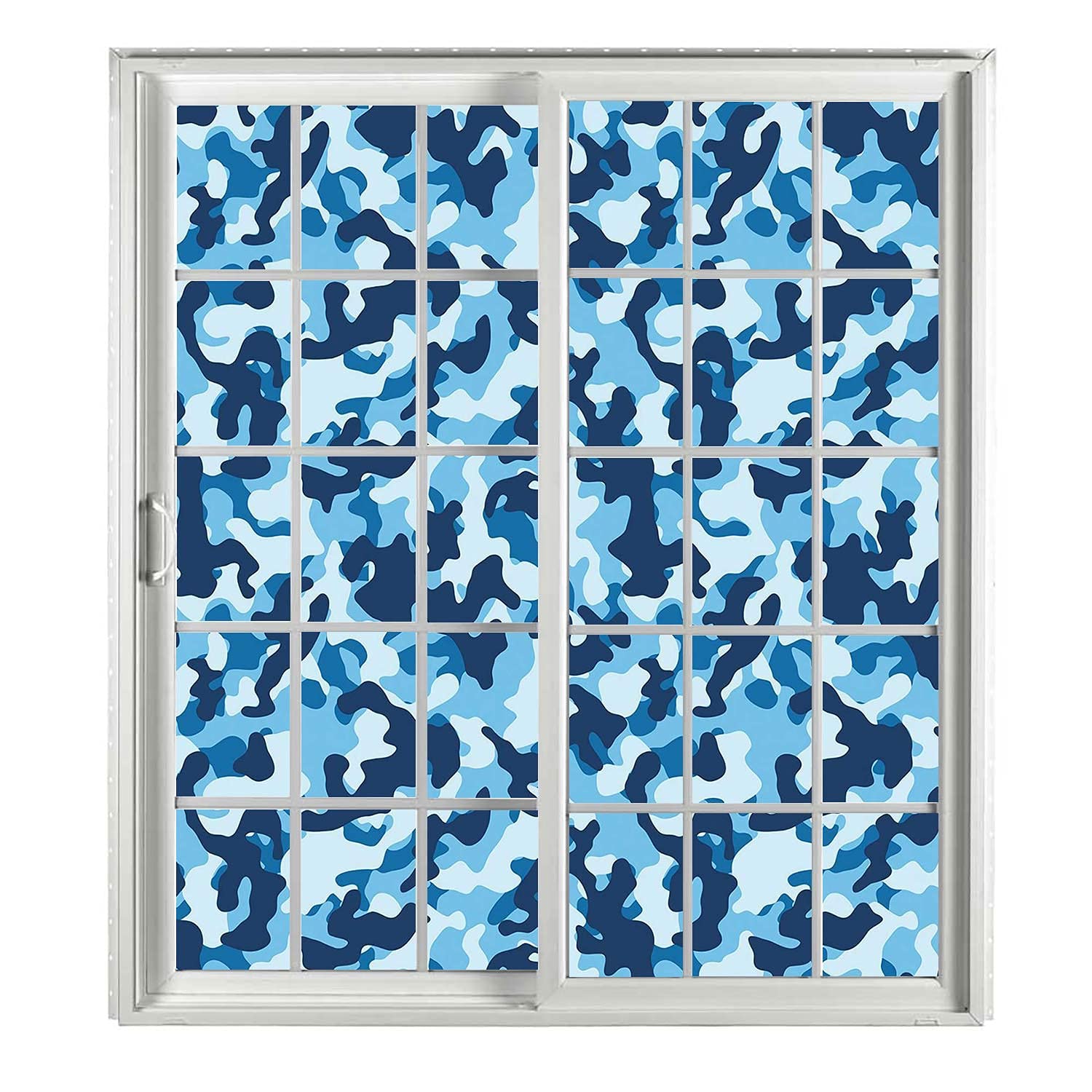 2-Pack Camouflage Stained Glass Window Cling - Blue Coconut Privacy Film, Non-Adhesive Static Window Decoration, UV Protection (23.6
