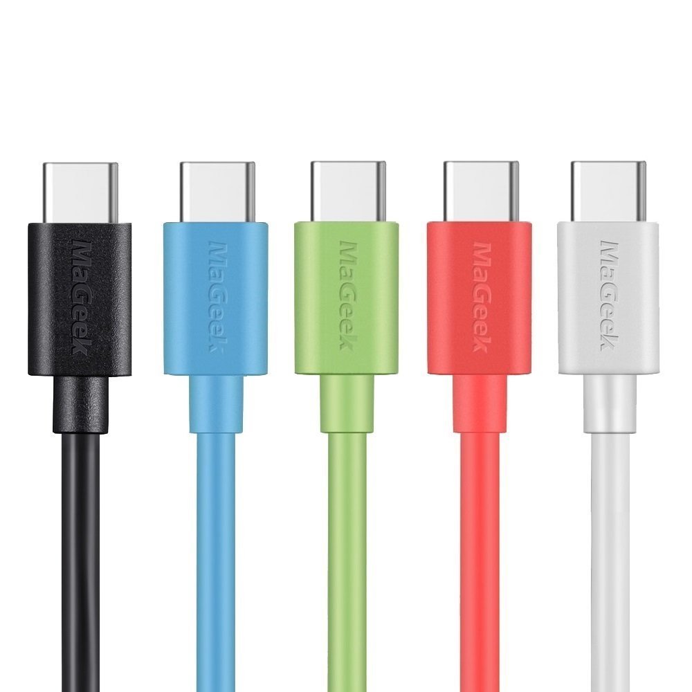 MaGeek USB C Cables 5-Pack (5 Colors) - Fast Charging USB Type C Cable for Samsung Galaxy S20/S10/Note 8, LG V20 & More - Durable Nylon Braided Charger Cord for Phones, Tablets & Laptops - Perfect for Home, Office & Travel (Black, Blue, Green, Pink, White)