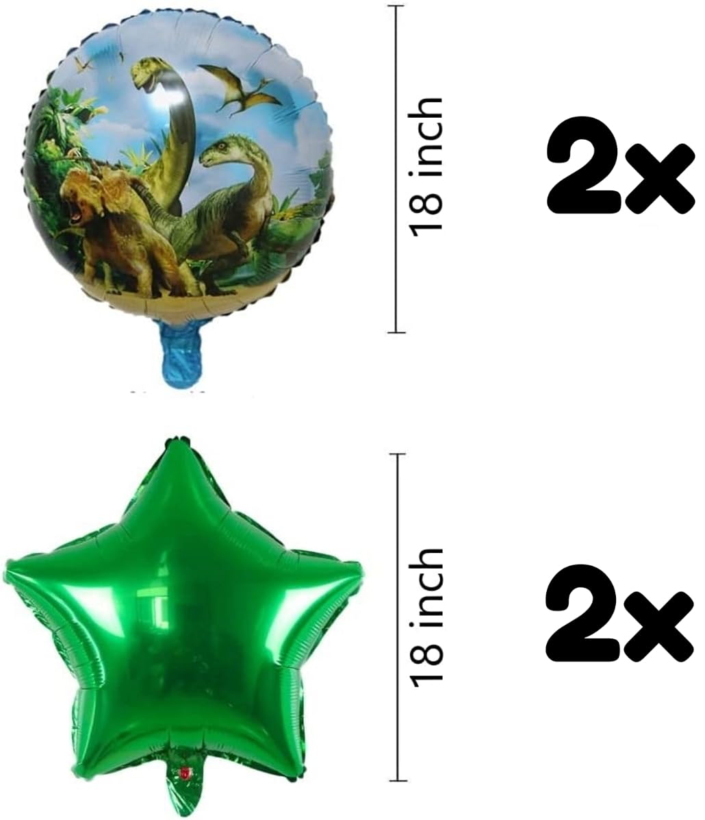 DINOWULI Dinosaur Party Decorations Set - 2nd Birthday Green Number 2 Balloon, Dinosaur Themed Balloons, Long Neck Dinosaur Decorations, Foil Balloons for Kids Birthday Party Supplies | Perfect for Dinosaur-Themed Birthday Parties, Baby Showers & Nursery Decor