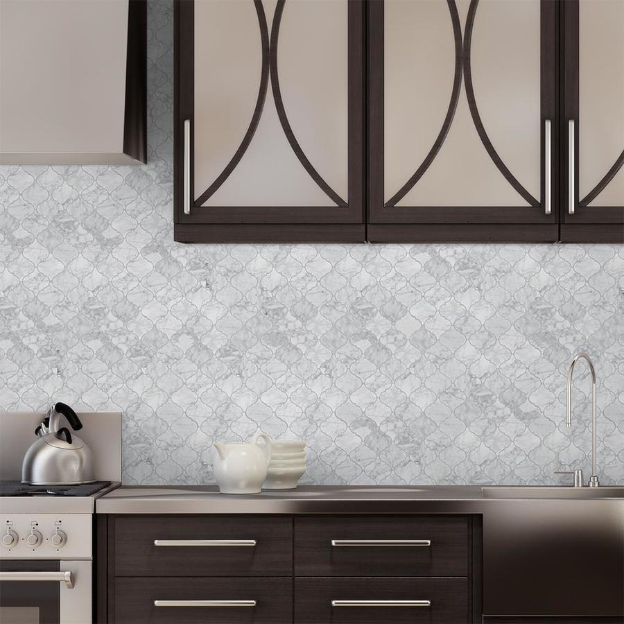 Premium Mediterranean Stone Mosaic Tile - White Arabesque Pattern for Bathroom Backsplash, Kitchen Wall & Pool Design