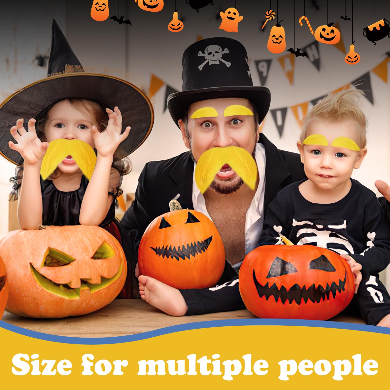 Self-Adhesive Fake Mustache and Eyebrows for Adults - Yellow Novelty Beard for Halloween Costumes, Cosplay, Parties & Dress Up - Funny Costume Accessories for Men and Women - Perfect for Halloween, Themed Parties, Comedy Shows and Pranks
