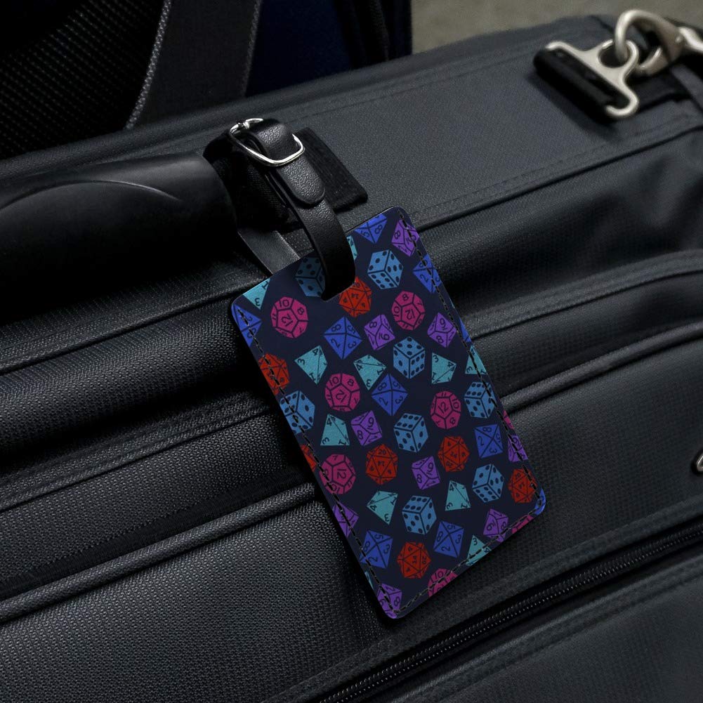 Dungeon Dice Pattern Dragon Leather Luggage Tag - Rectangle ID Card Holder for Travel Bags & Suitcases - Perfect for Gamers & Fantasy Lovers