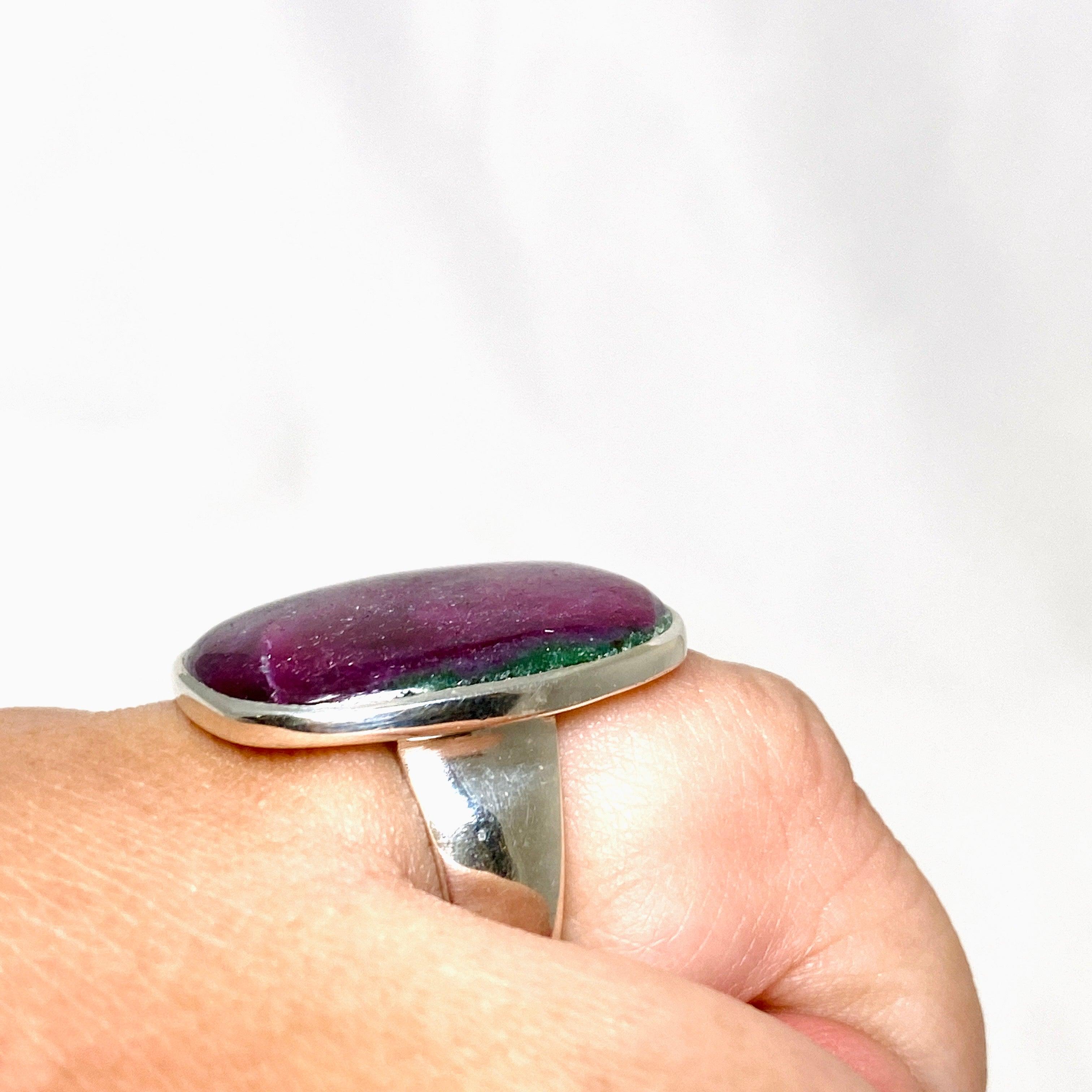 Natural Ruby in Zoisite Sterling Silver Rectangle Ring - Size 11 for Women | Elegant Gemstone Jewelry Gift for Birthday, Anniversary & Special Occasions