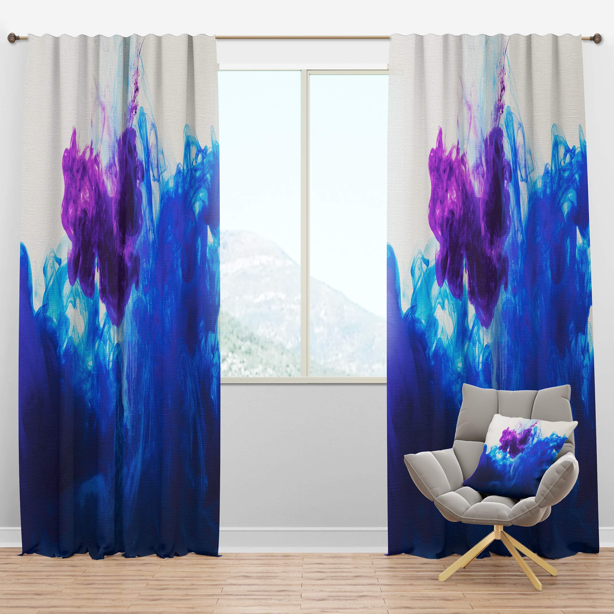 DesignQ Blackout Curtains - Thermal Insulated Single Panel (52x120) - Blue & Purple Ink Composition for Bedroom & Living Room - Noise Reducing & Energy Saving Window Drapes for Better Sleep & Home Decor