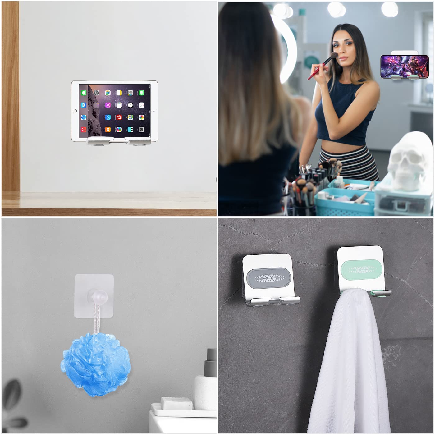 Waterproof Shower Phone Holder with Strong Adhesive - Adjustable Wall Mount Cell Phone Stand for Bathroom, Kitchen, Office - Perfect for Watching Videos, Reading Recipes & Hands-Free Calling (1 Pack)