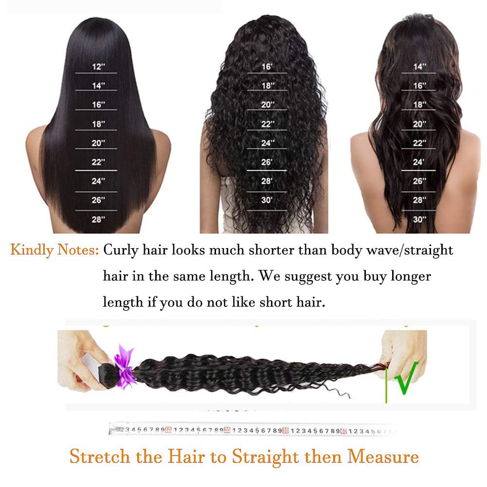 Brazilian Remy Water Wave Human Hair Bundles 10A - 3 Bundles Unprocessed Curly Human Hair Extensions - Double Weft Natural Color (22/24/26 Inch) for Black Women - Perfect for Protective Styles, Weaves & Natural Hair Blending