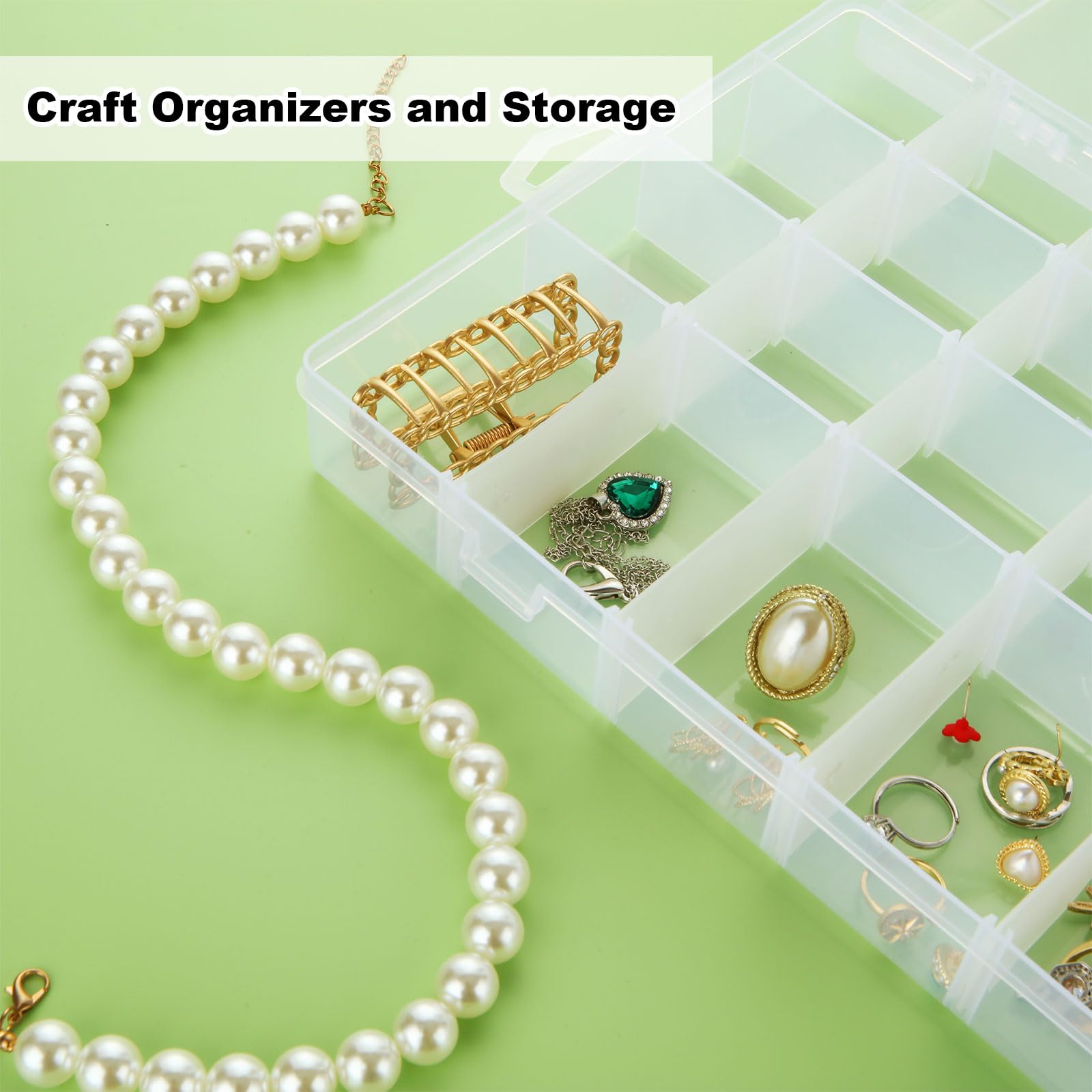 4-Pack Large 24-Grid Plastic Organizer Box with Adjustable Dividers - Clear Storage Container for Fishing Tackle, DIY Crafts, Beads, Jewelry & Office Supplies - Perfect for Art Projects, Home Organization & Travel Accessories